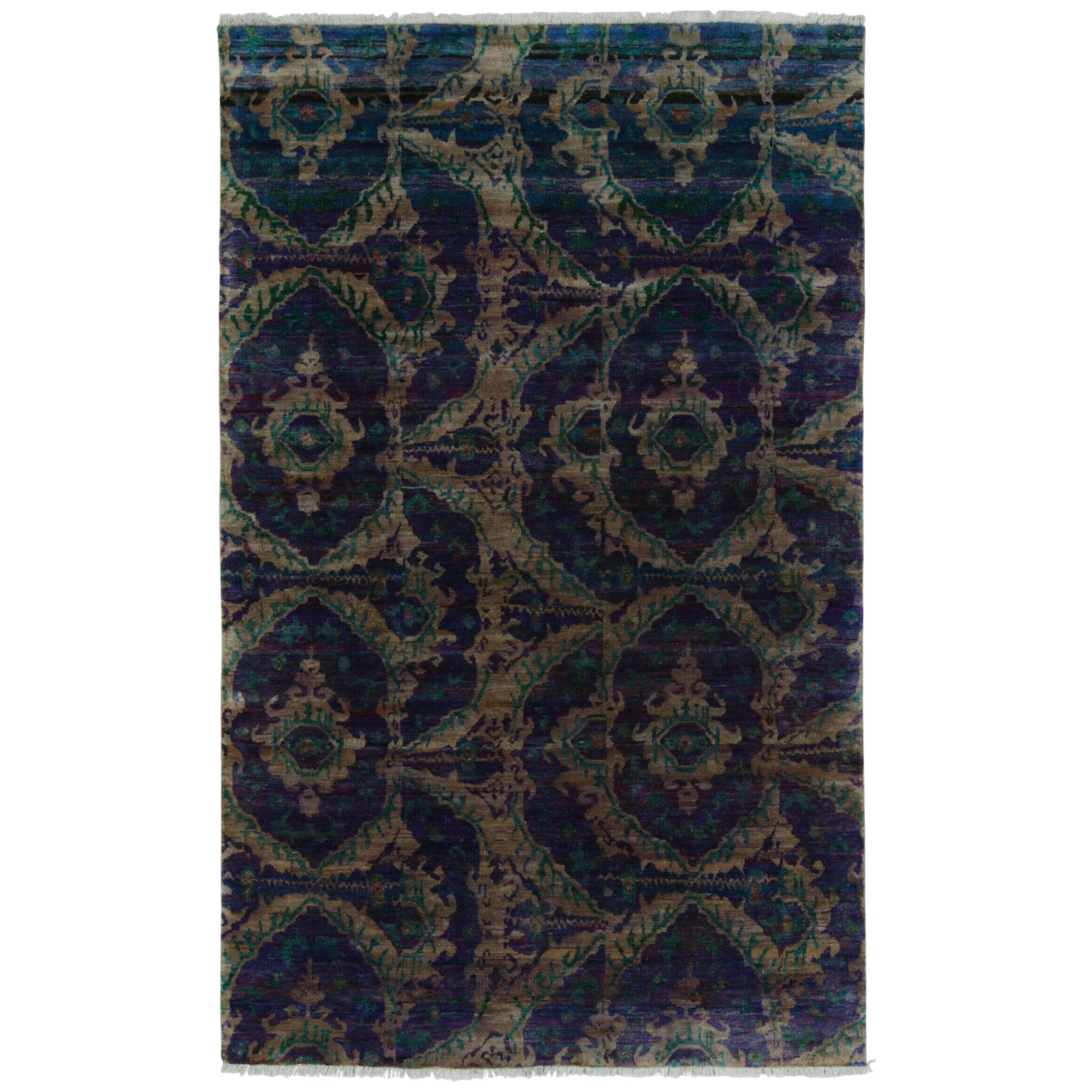 Rug & Kilim’s Tabriz Style Rug in Blue With Green and Brown Ikats Patterns