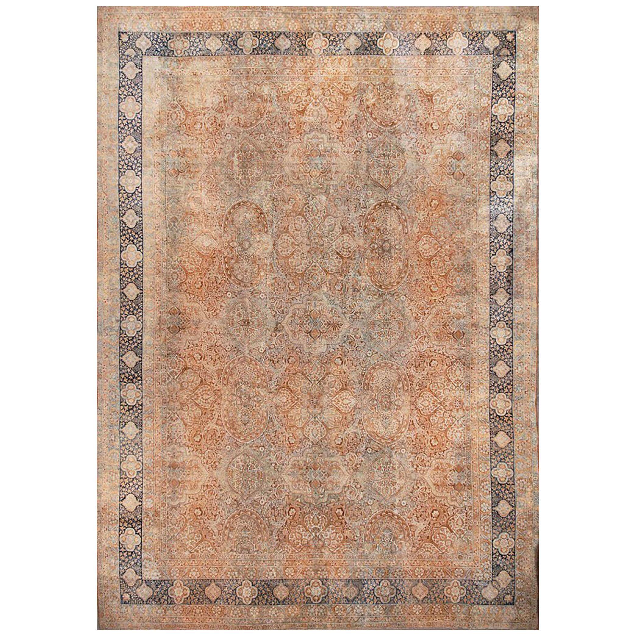 Hand-knotted Antique Kerman Persian Rug in Beige Brown All Over Geometric