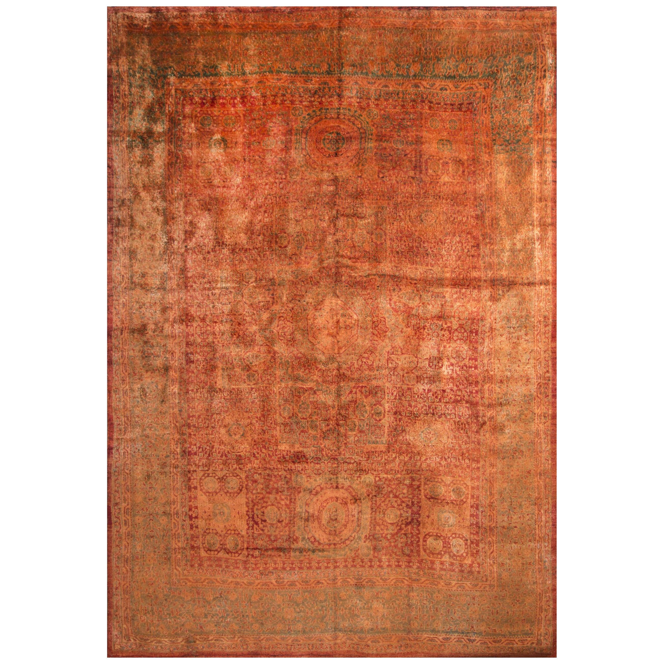 Rug & Kilim’s Agra Inspired Geometric Red Orange Silk Rug – 8’11 X 12’10