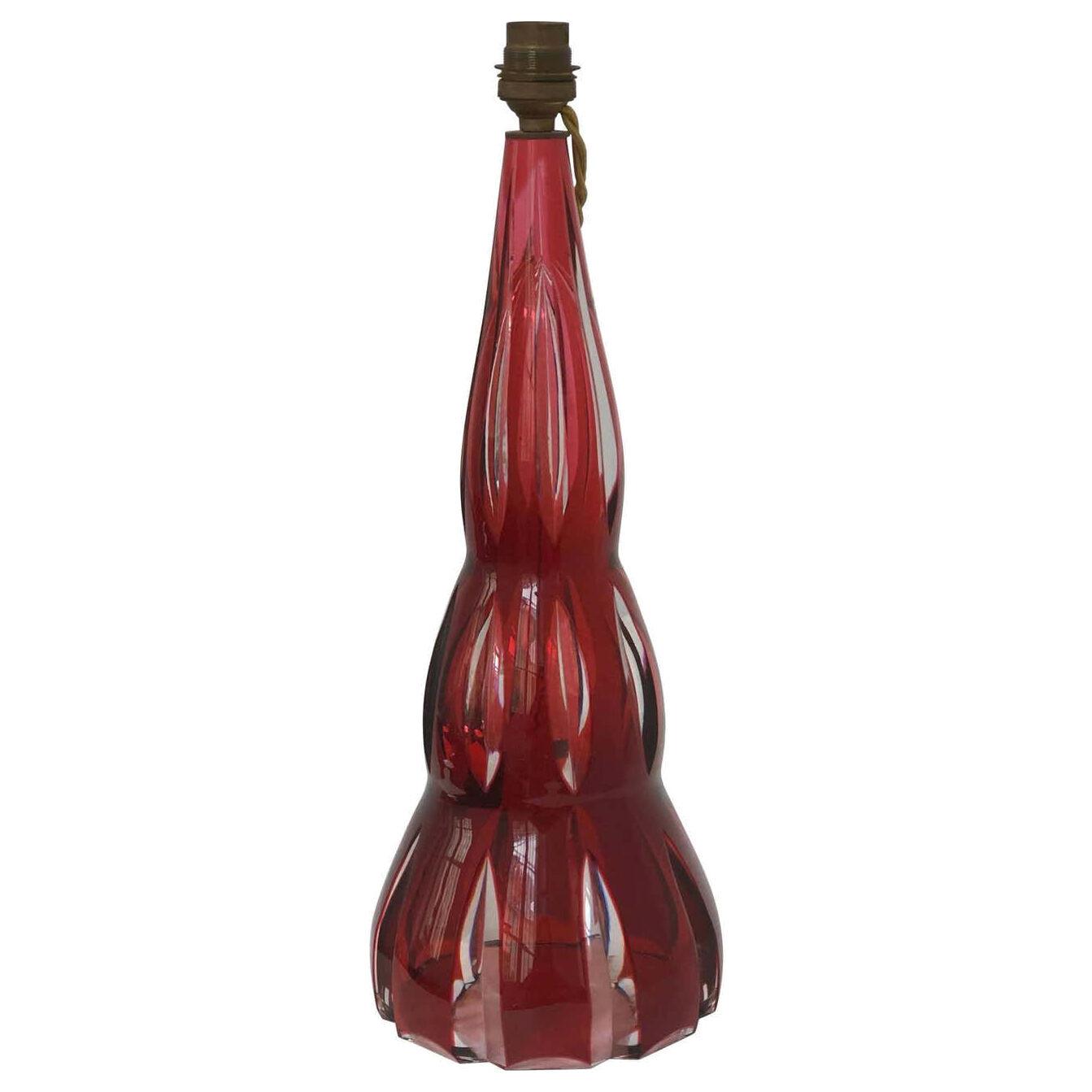 Fabulous Vintage Ruby Red French Crystal Table Lamp by Saint Louis Manufacture