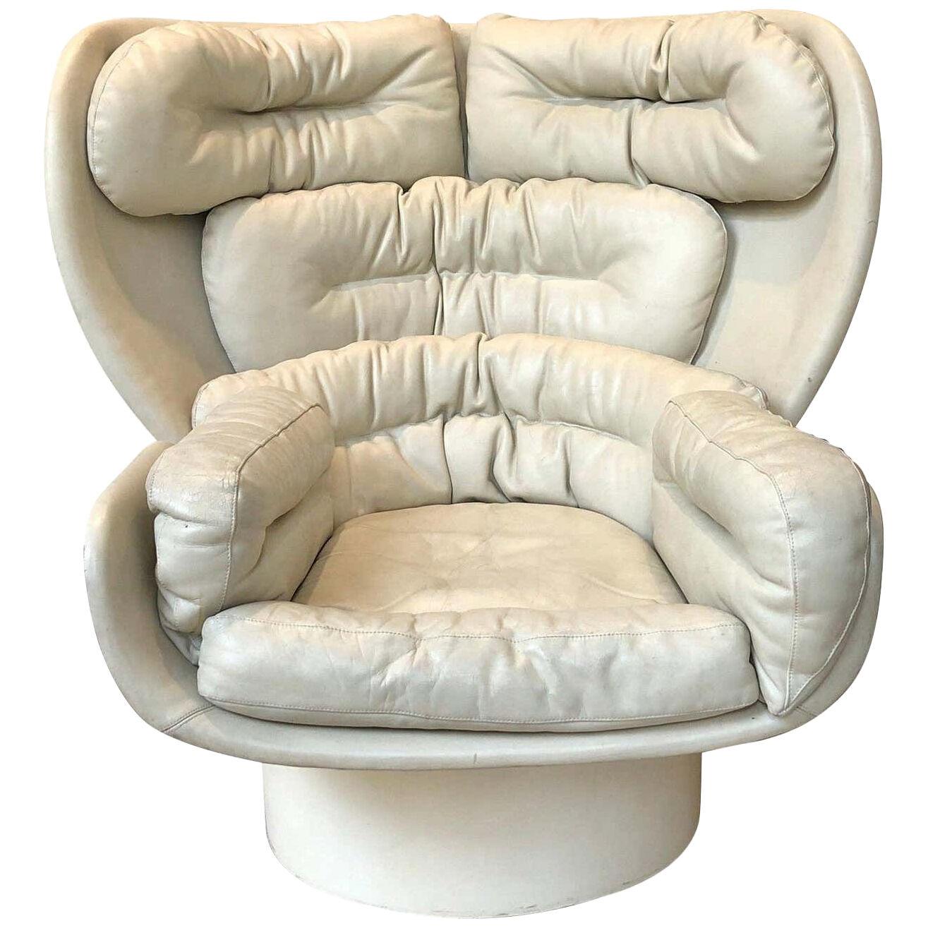 Original Joe Colombo Elda White Leather Armchair, 1960s