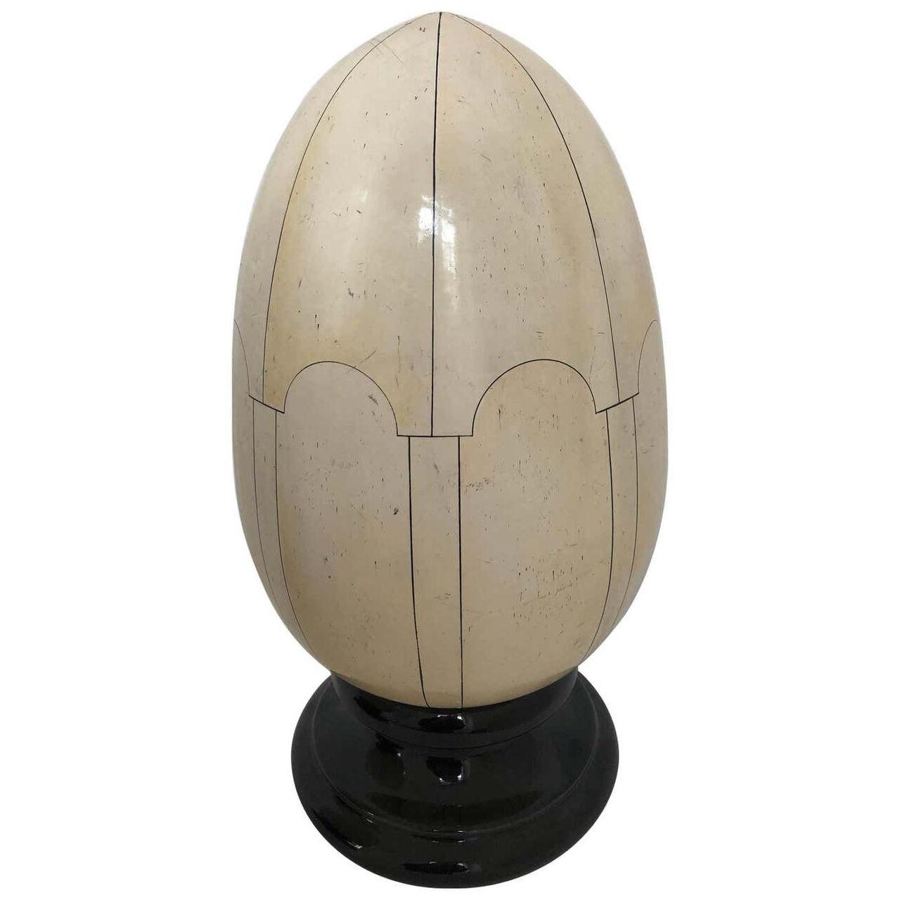 French Ceramic Egg Trompe l'oeil Faux Ivory, Signed Jean Roger, 1960