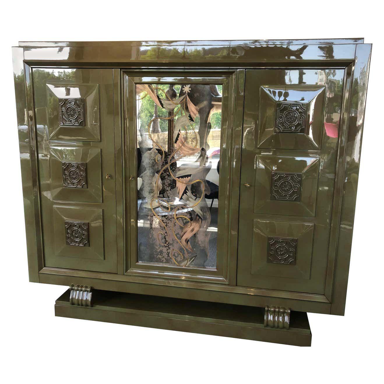 Exceptional Gaston Poisson & Robert Pansart Cabinet Lacquered Mahogany, Art Deco