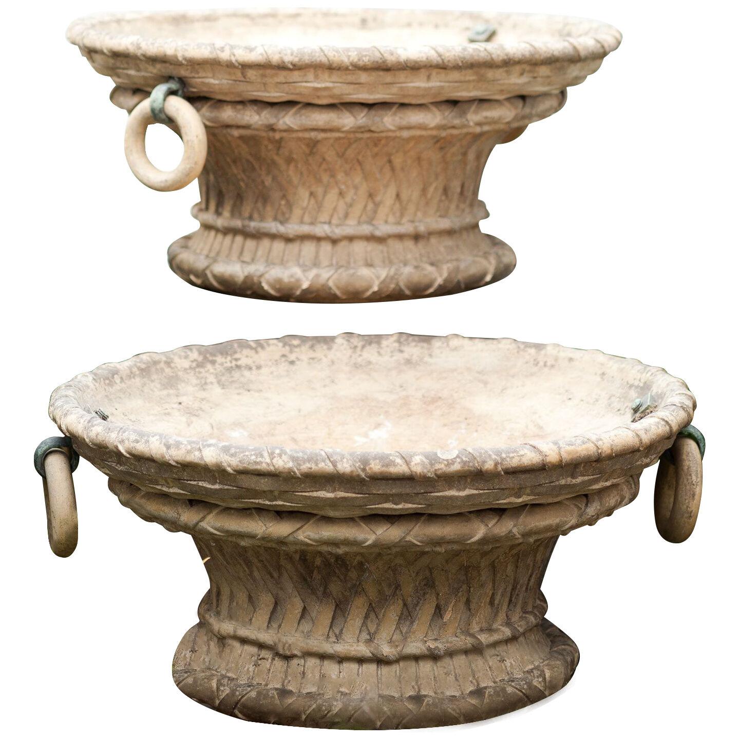 Pair of Stoneware Garden Urns