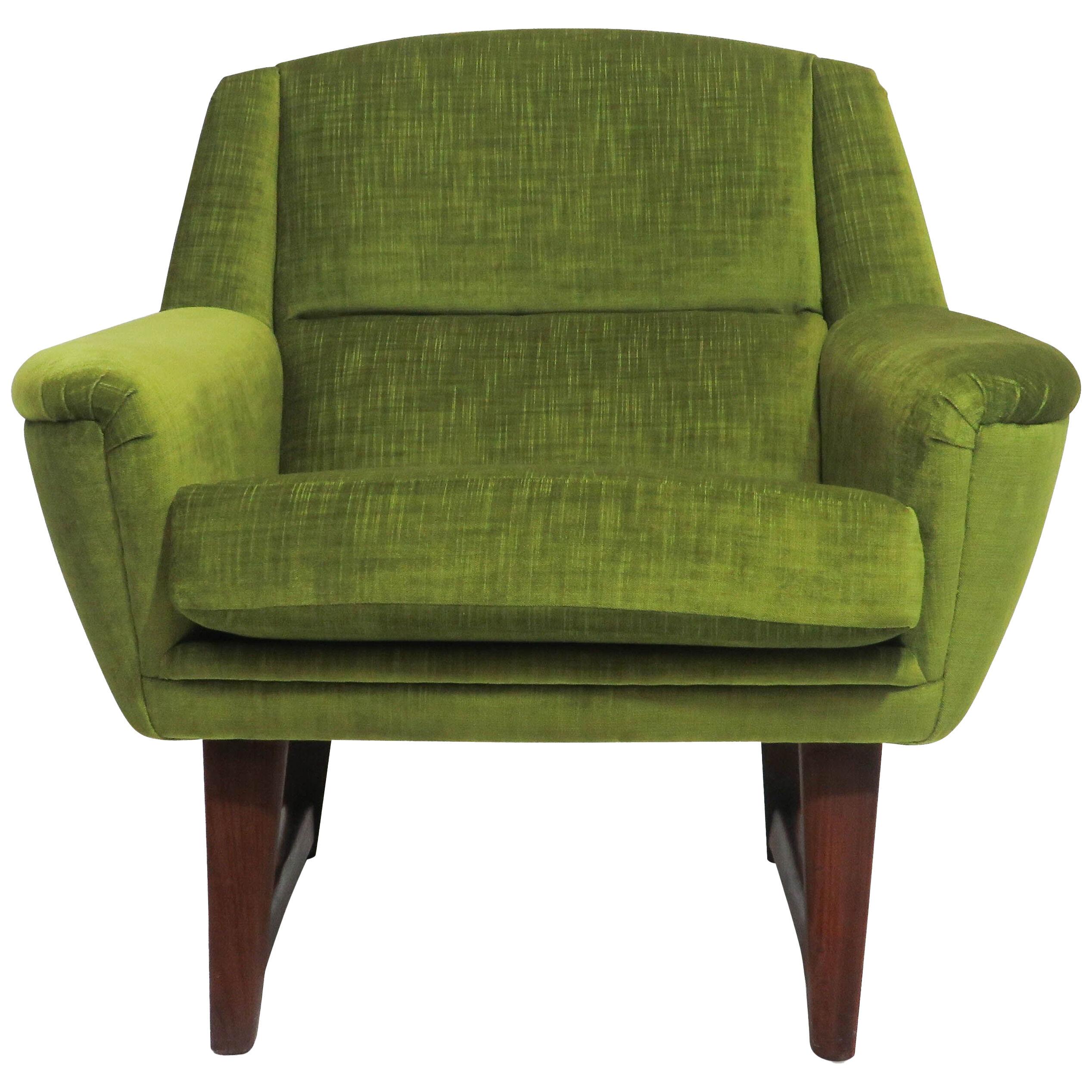Mid Century Danish Green Velvet Lounge Chair