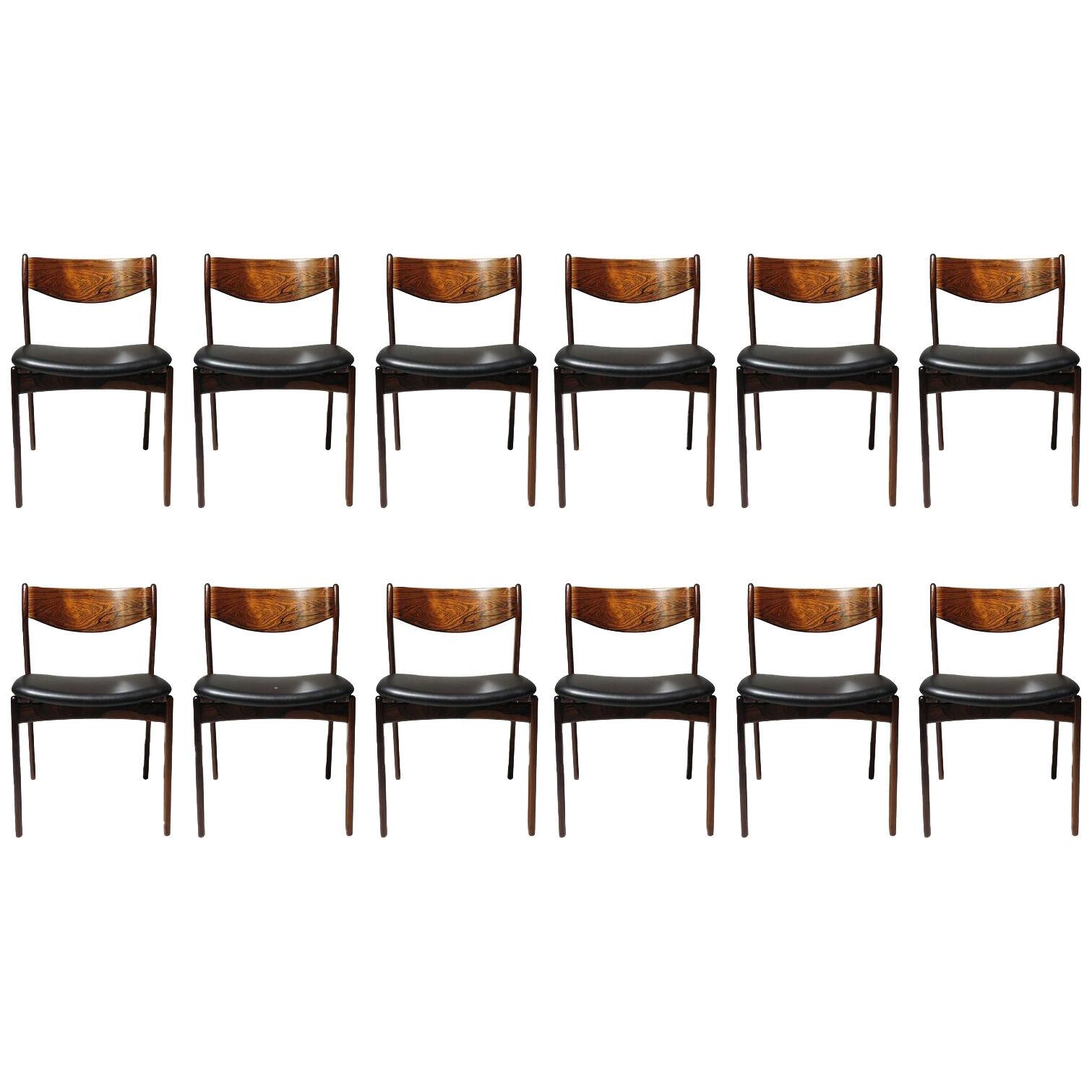 12 Brazilian Rosewood PE Jorgensen Dining Chairs in New Black Leather