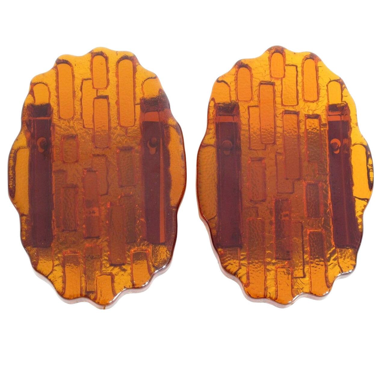Pair of Abstract Orange Glass Wall Sconces