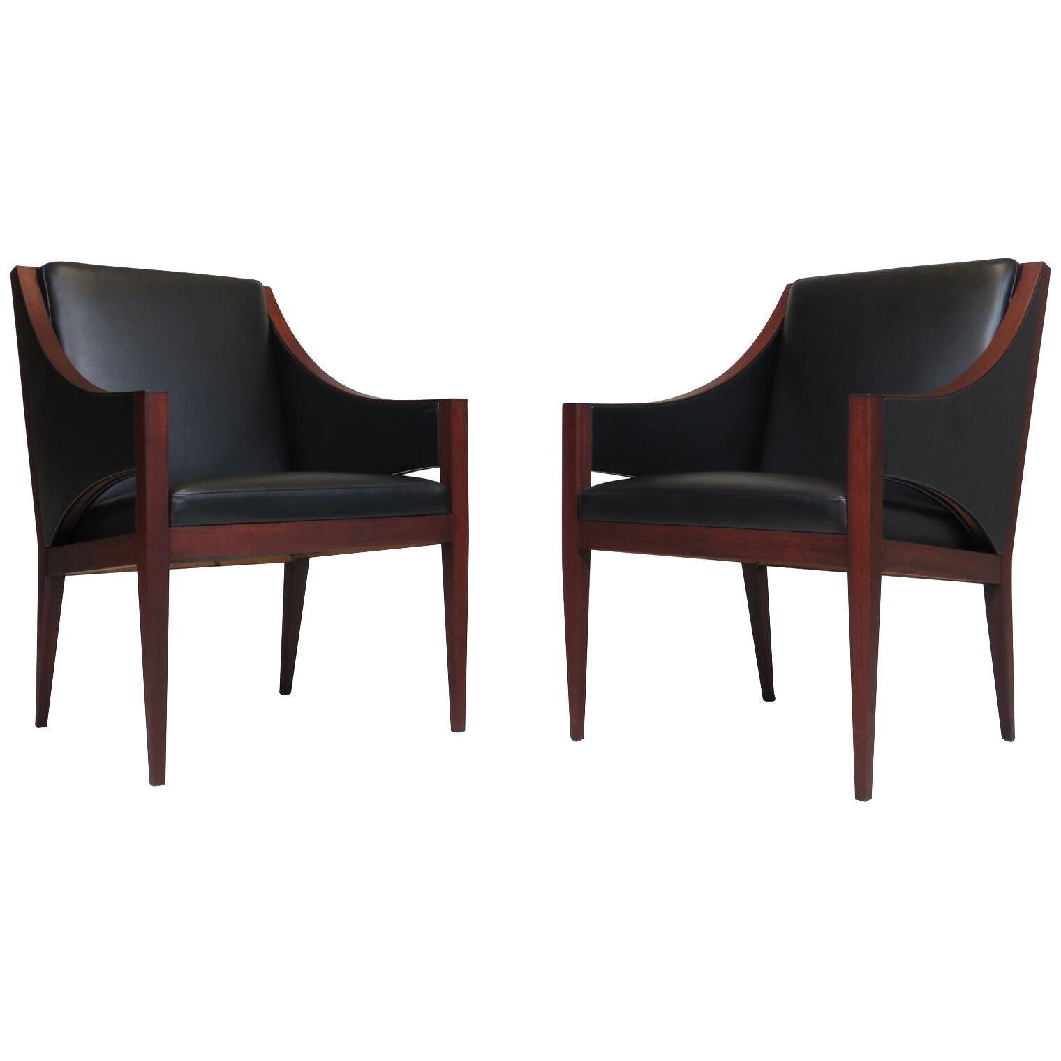 Mahogany & Leather Lounge Chairs c.1948 Denmark