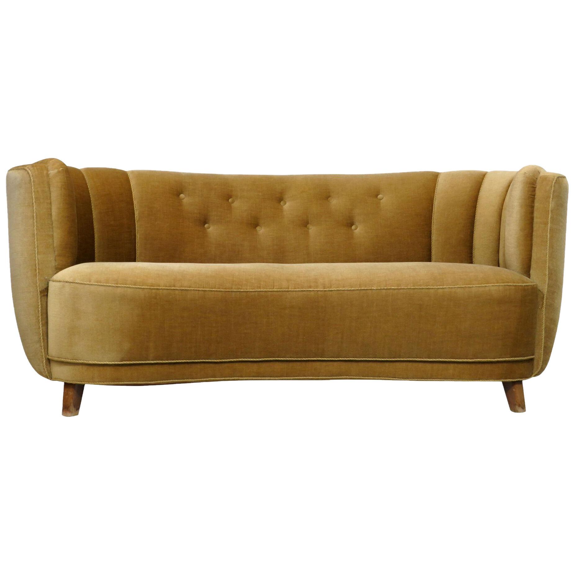 1930's Danish Deco Sofa in Original Mohair with Button Tufted Back