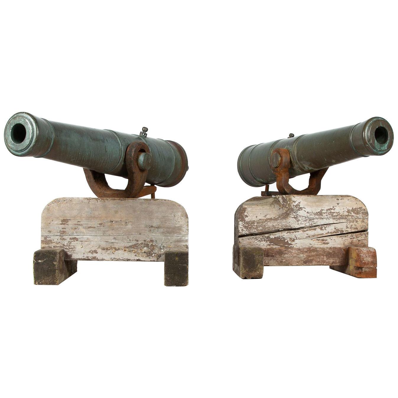  Danish bronze falconet one pounder cannons, by Gamst, circa 1808