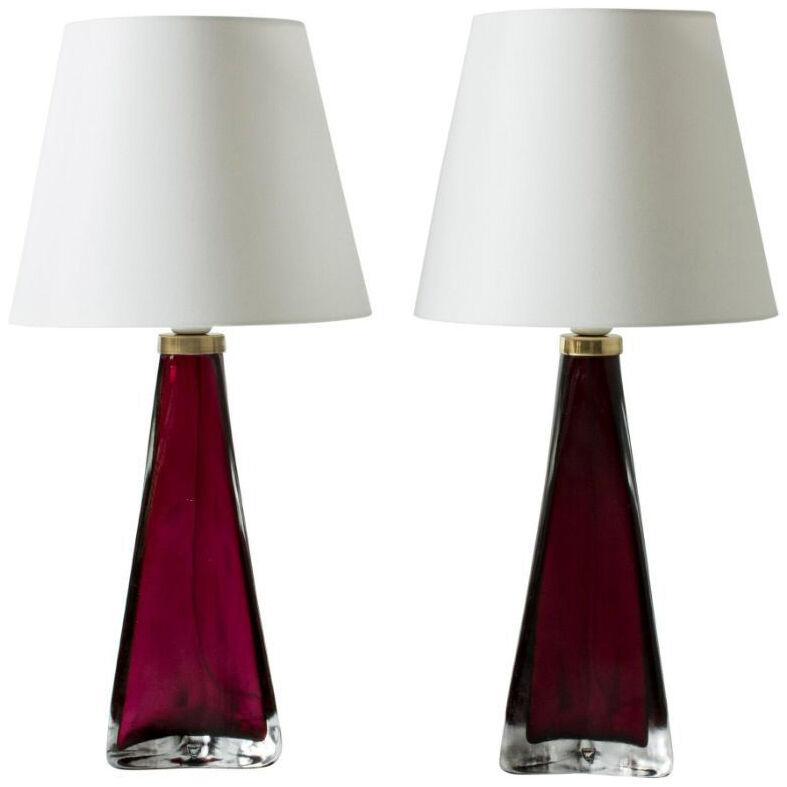 Pair of Colored Glass Lamps Carl Fagerlund for Orrefors, Sweden, 1960s