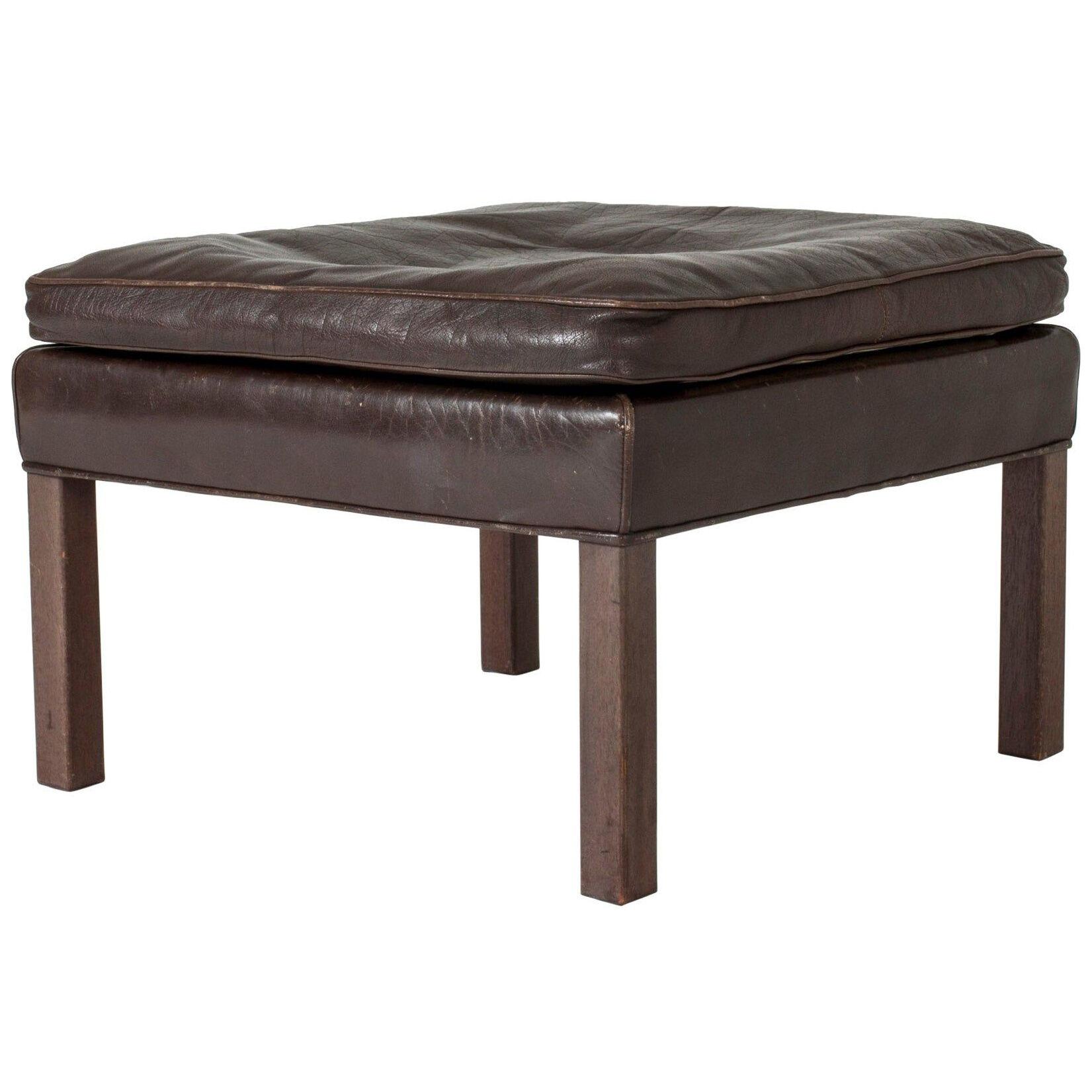 Danish Brown Leather Ottoman by Børge Mogensen for Fredericia Stolefabrik, 1960s