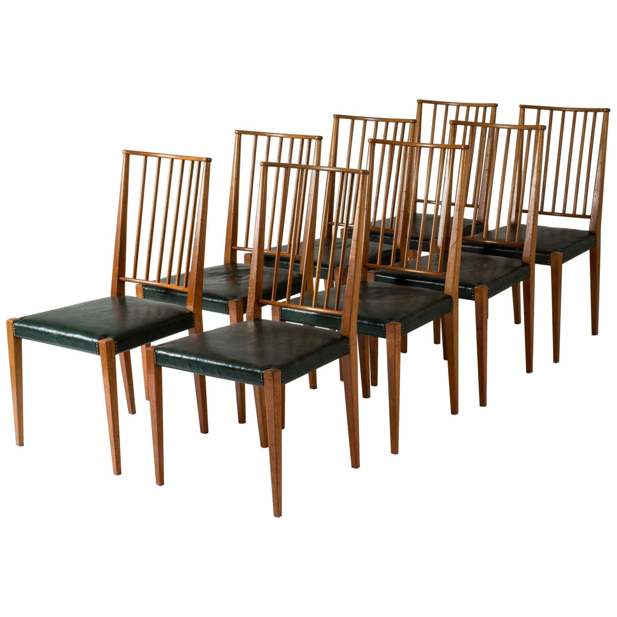 Mahogany and Leather Dining Chairs by Josef Frank