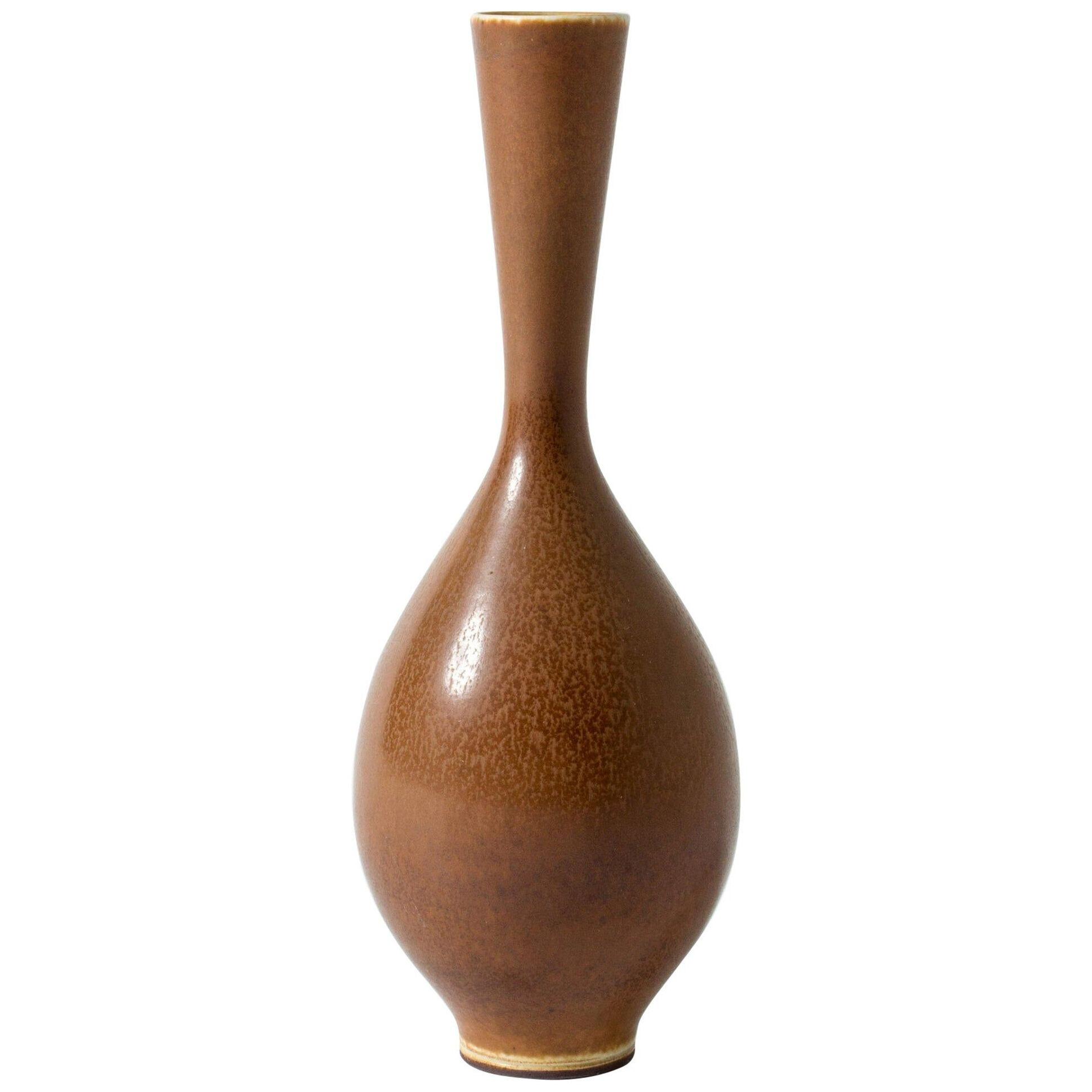 Brown Hare's Fur Stoneware Vase by Berndt Friberg for Gustavsberg, Sweden, 1950s