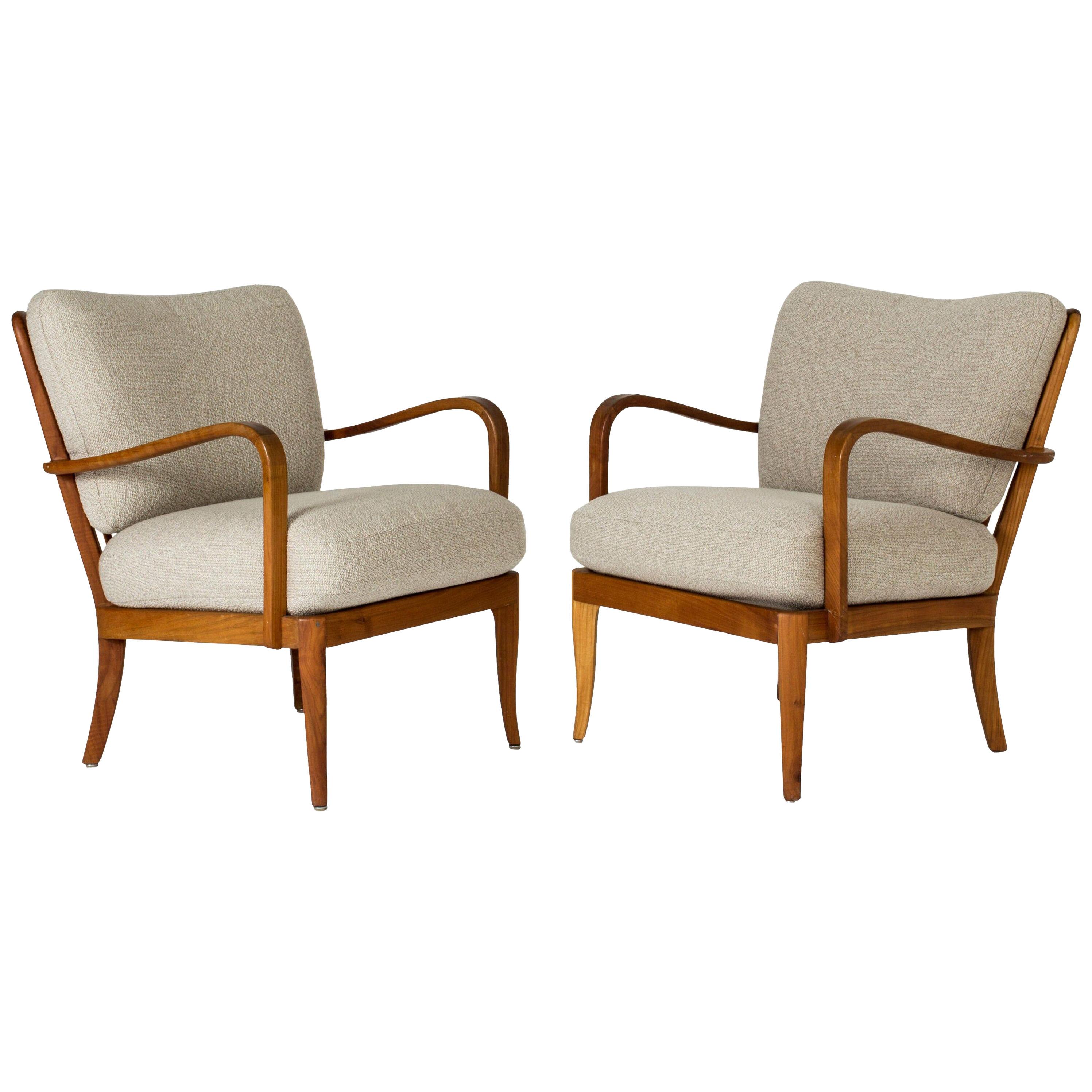 Pair of Elmwood Lounge Chairs by G.A. Berg, Sweden, 1940s