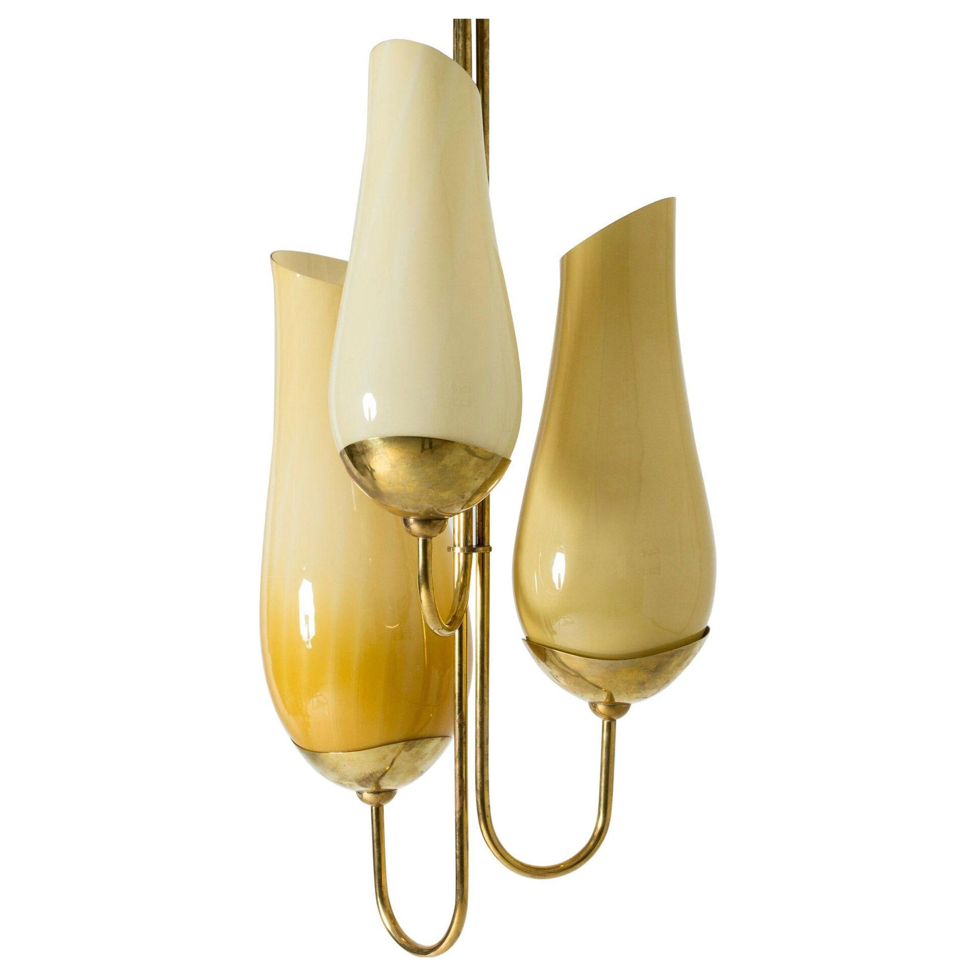 Brass and Glass Cgandelier by Paavo Tynell and Gunnel Nyman for Taito Oy, 1940s