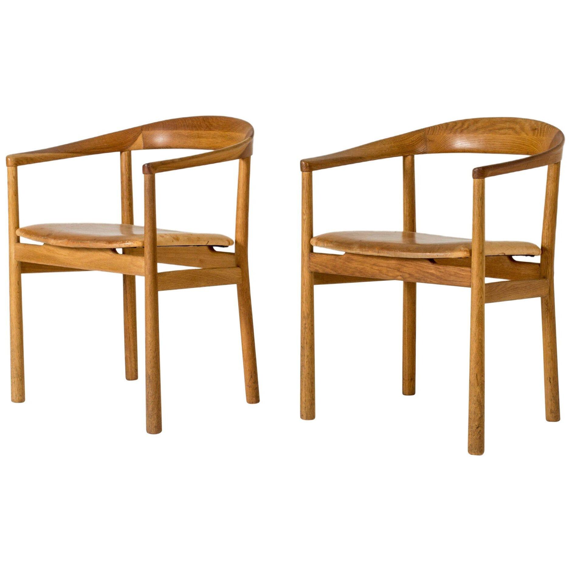 Midcentury Leather and Oak "Tokyo" Armchairs by Carl-Axel Acking