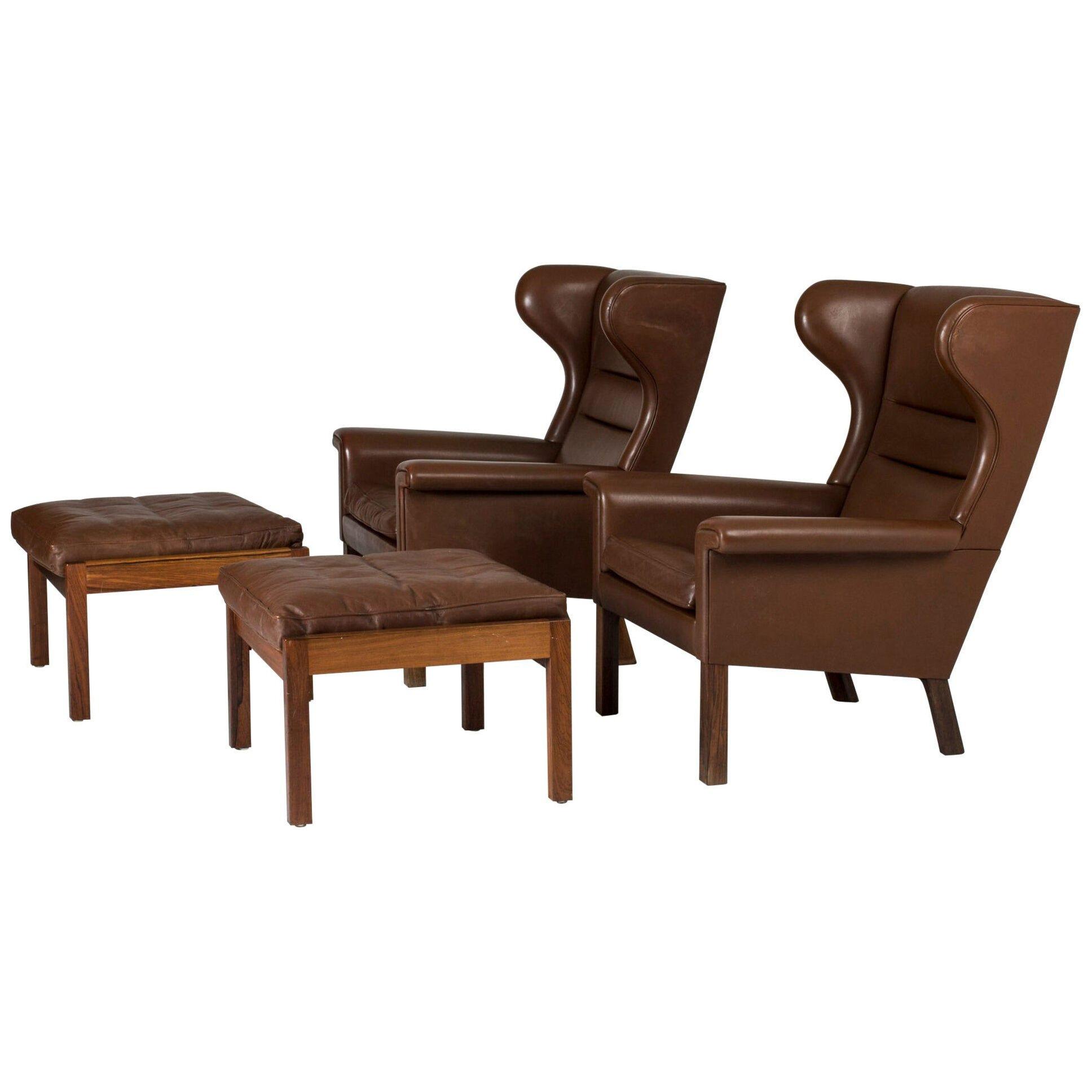 Pair of Leather Lounge Chairs by Hans J. Wegner for AP Stolen