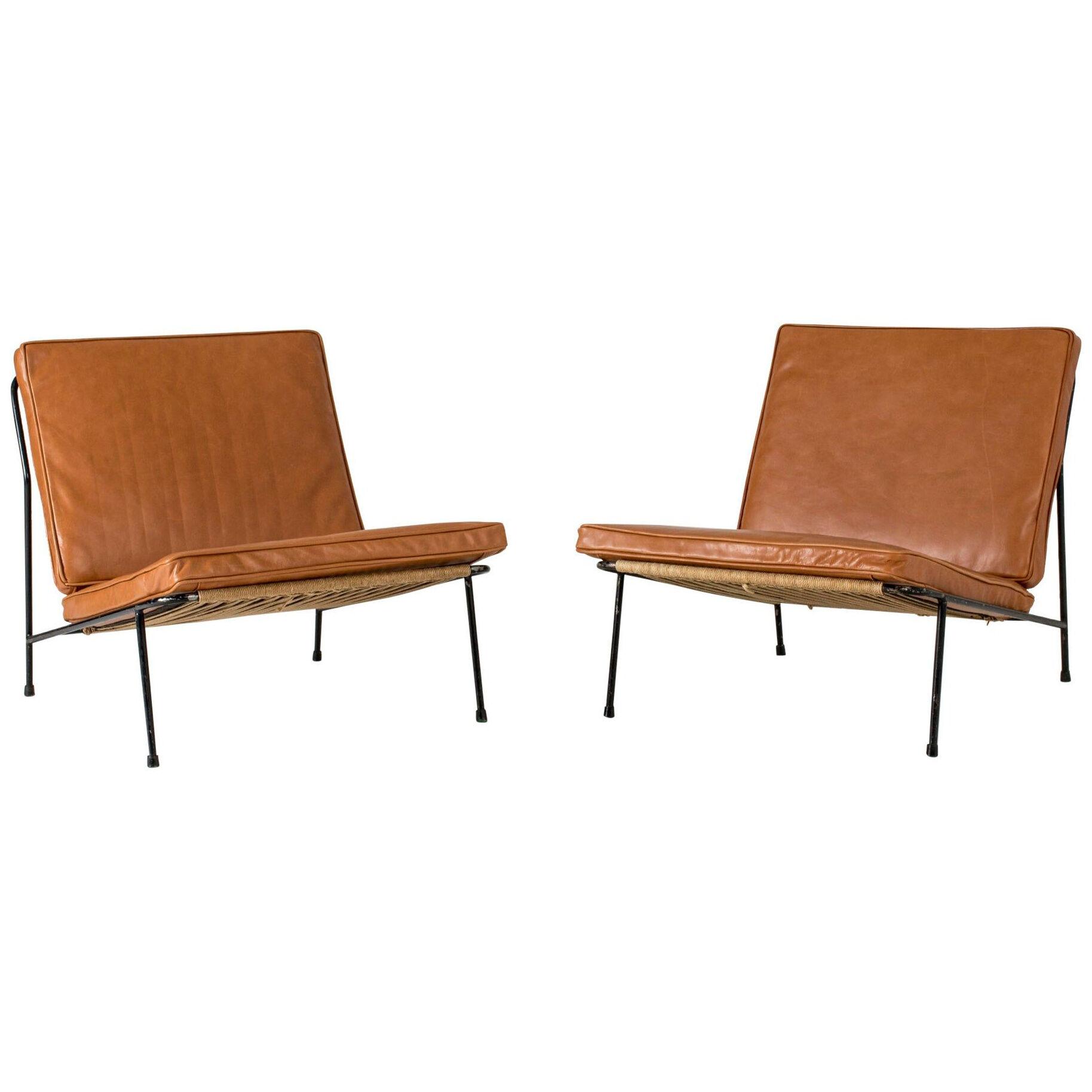 Pair of Leather Lounge Chairs by Alf Svensson