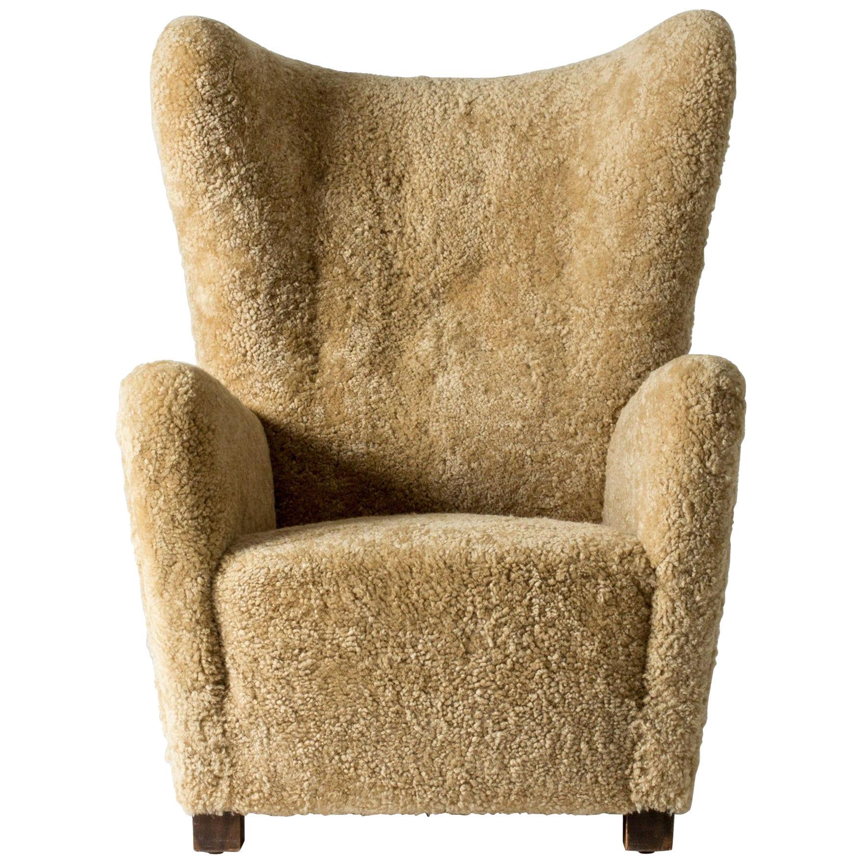 Sheepskin Armchair/Lounge Chair from Fritz Hansen, Denmark, 1930s