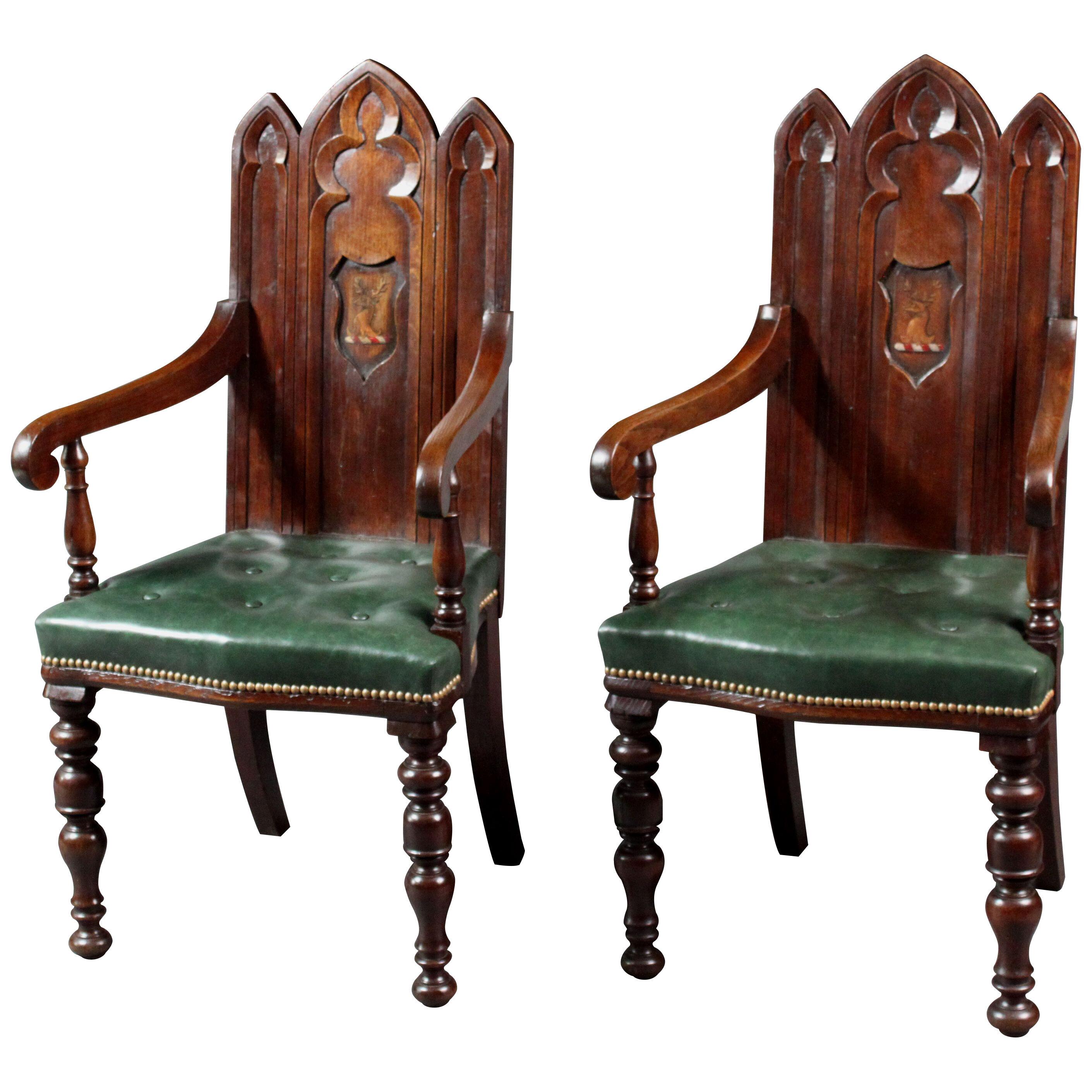 Victorian Pair Gothic Hall Chairs
