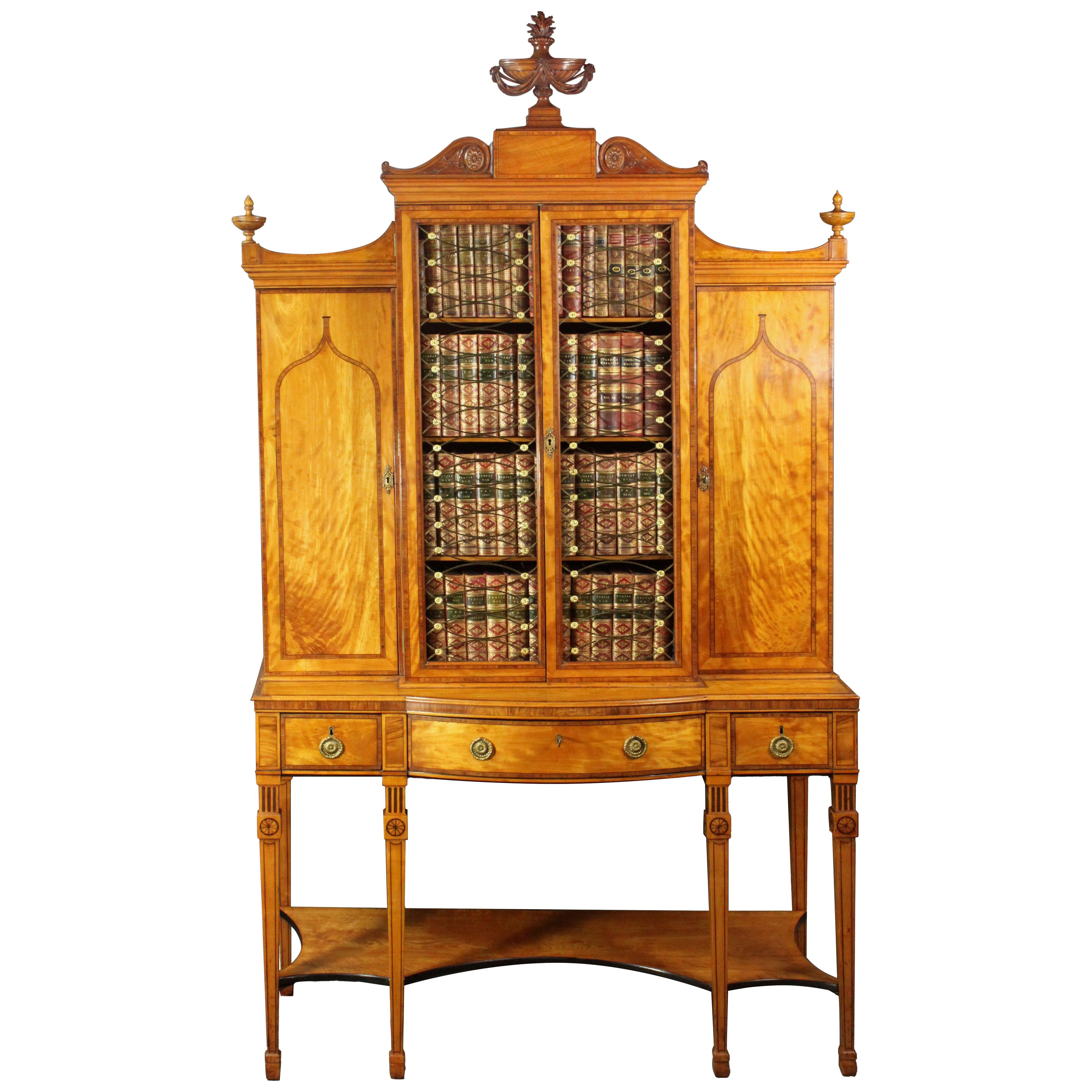 George III satinwood cabinet in the manner of Thomas Sheraton