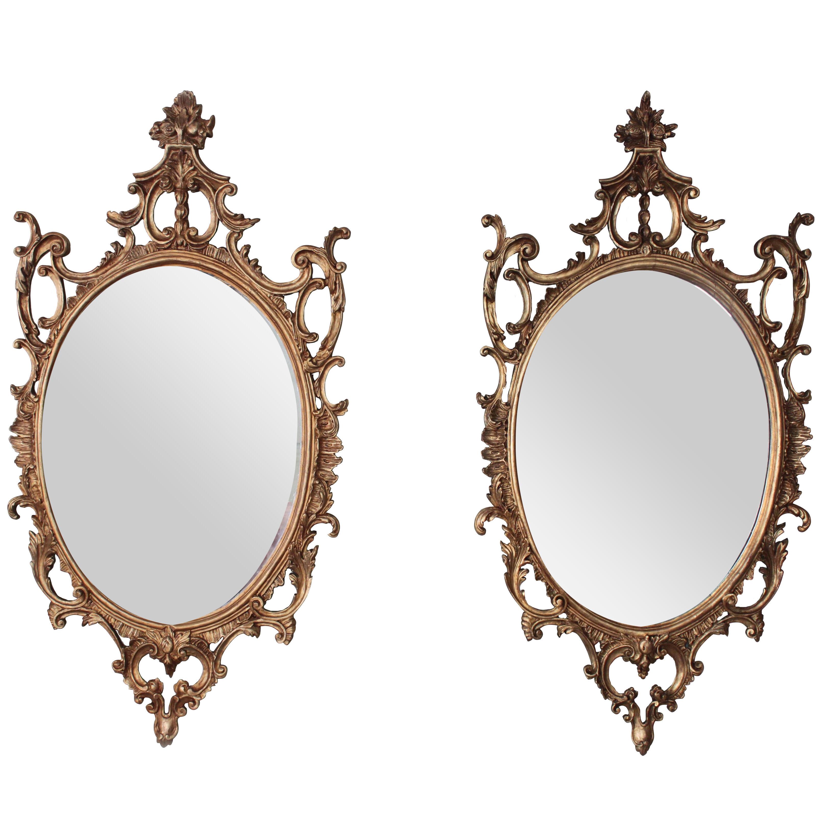 Antique Pair of Oval Gilt Mirrors 