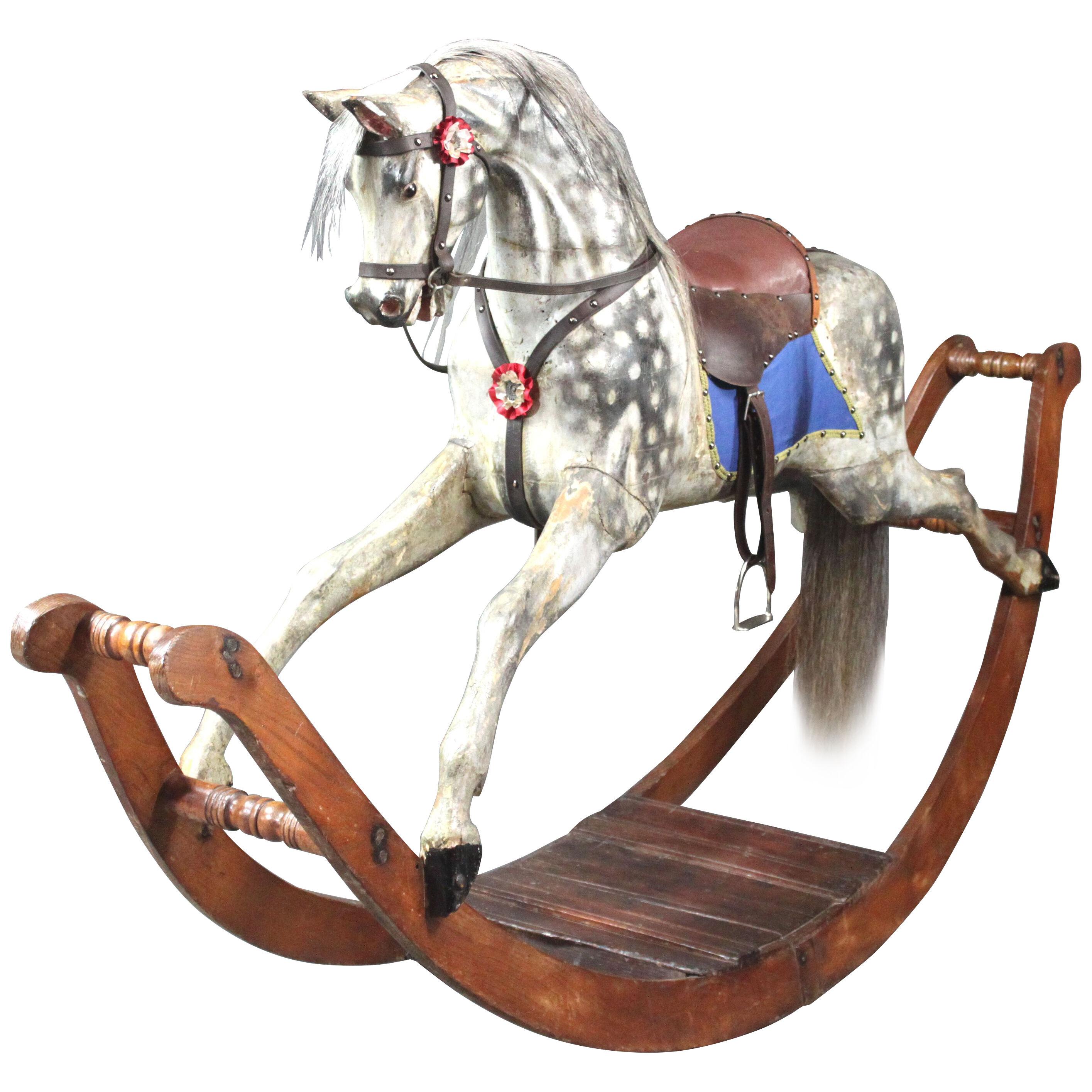 Large Rocking Horse on Curved Wooden Rockers