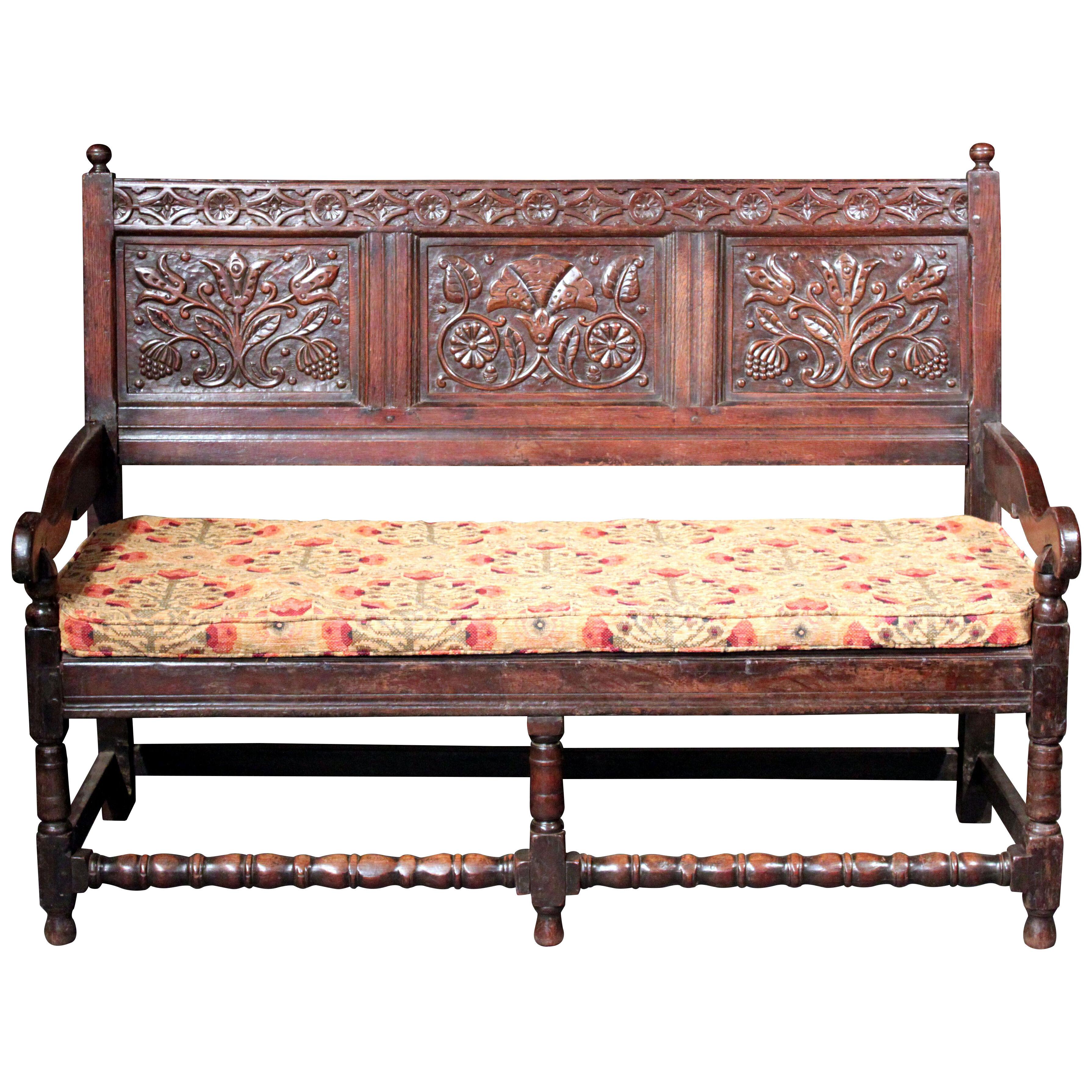 Late 17th Century Carved Oak Settle