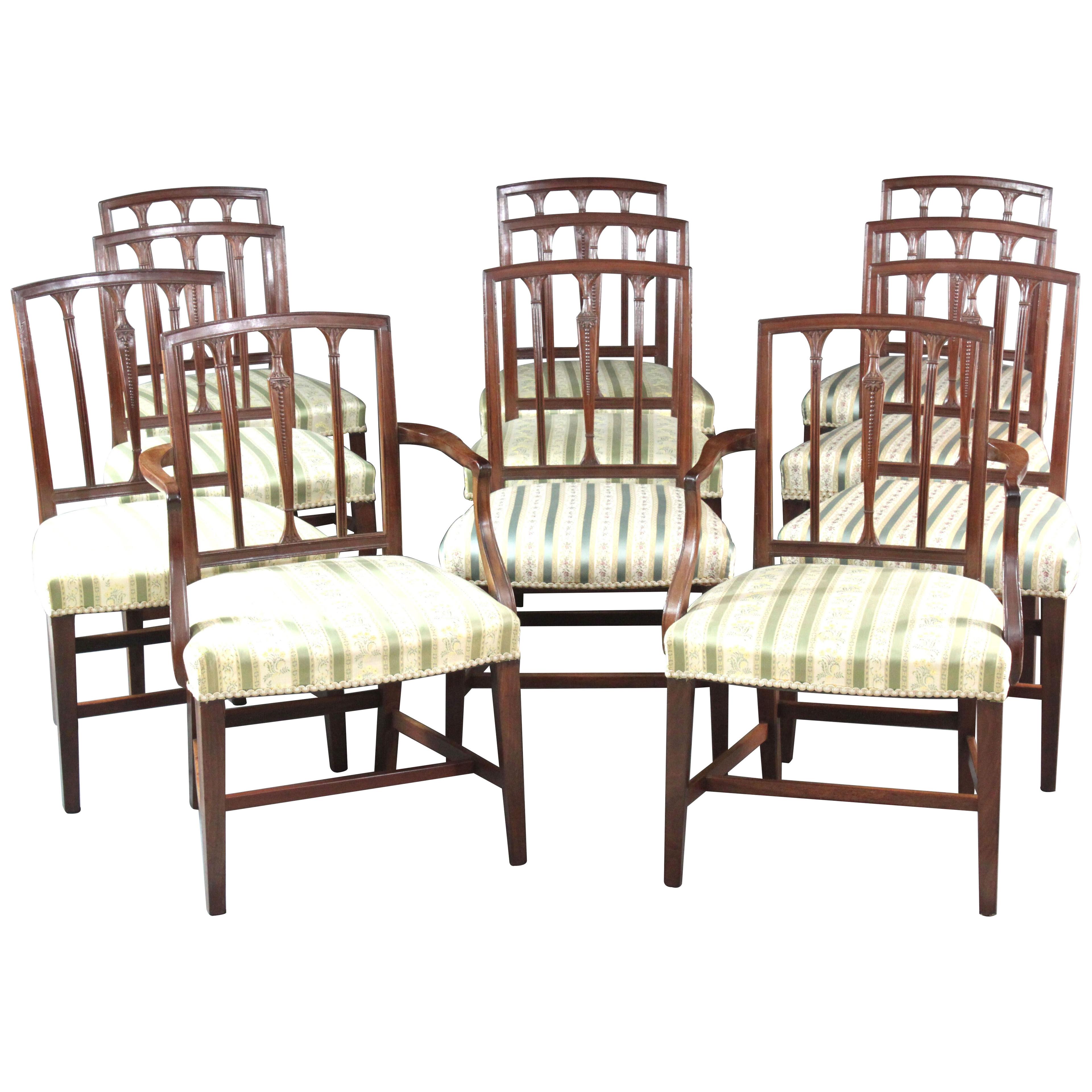 Georgian set of 11 Sheraton Mahogany Dining Chairs