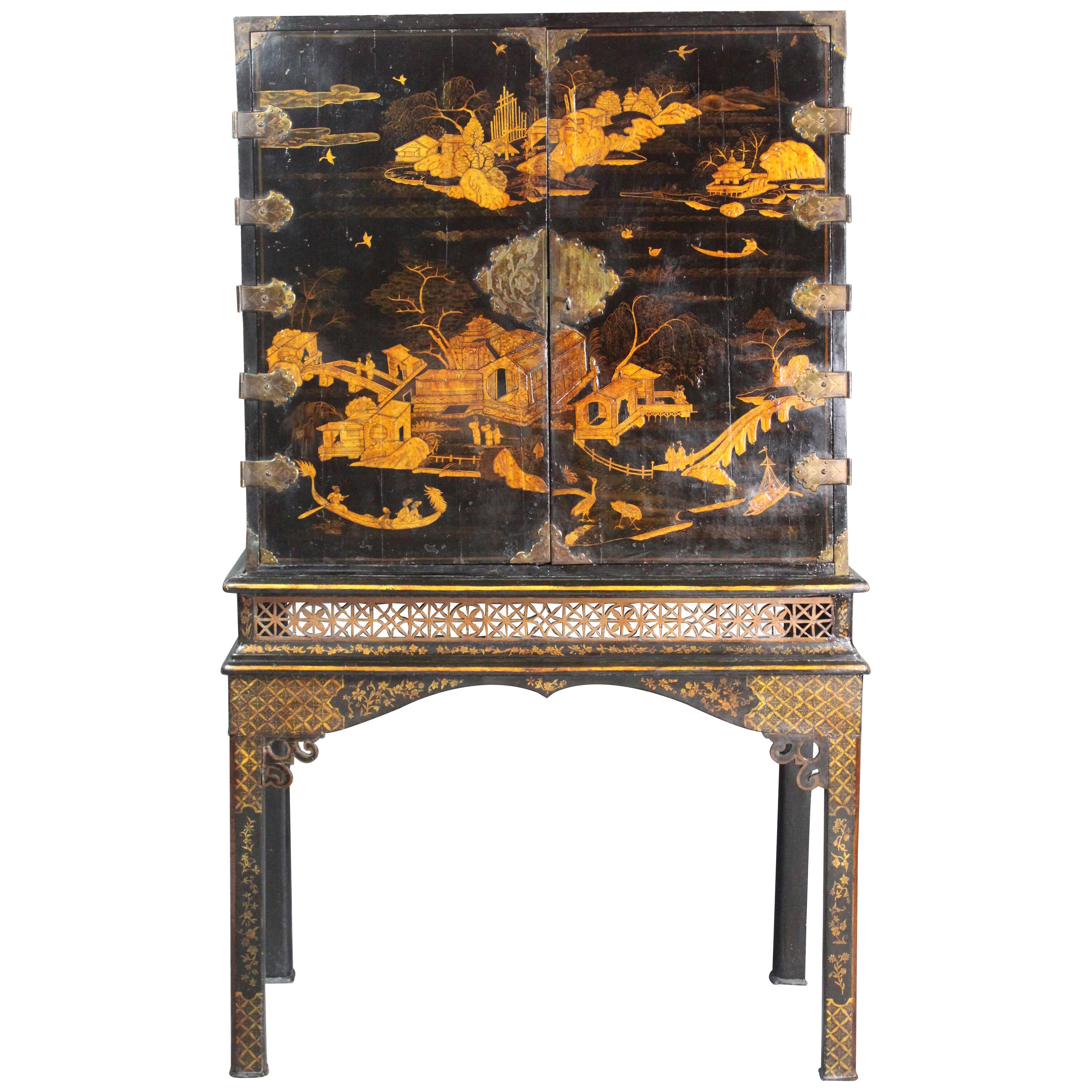 William and Mary Black Lacquer Cabinet on Stand