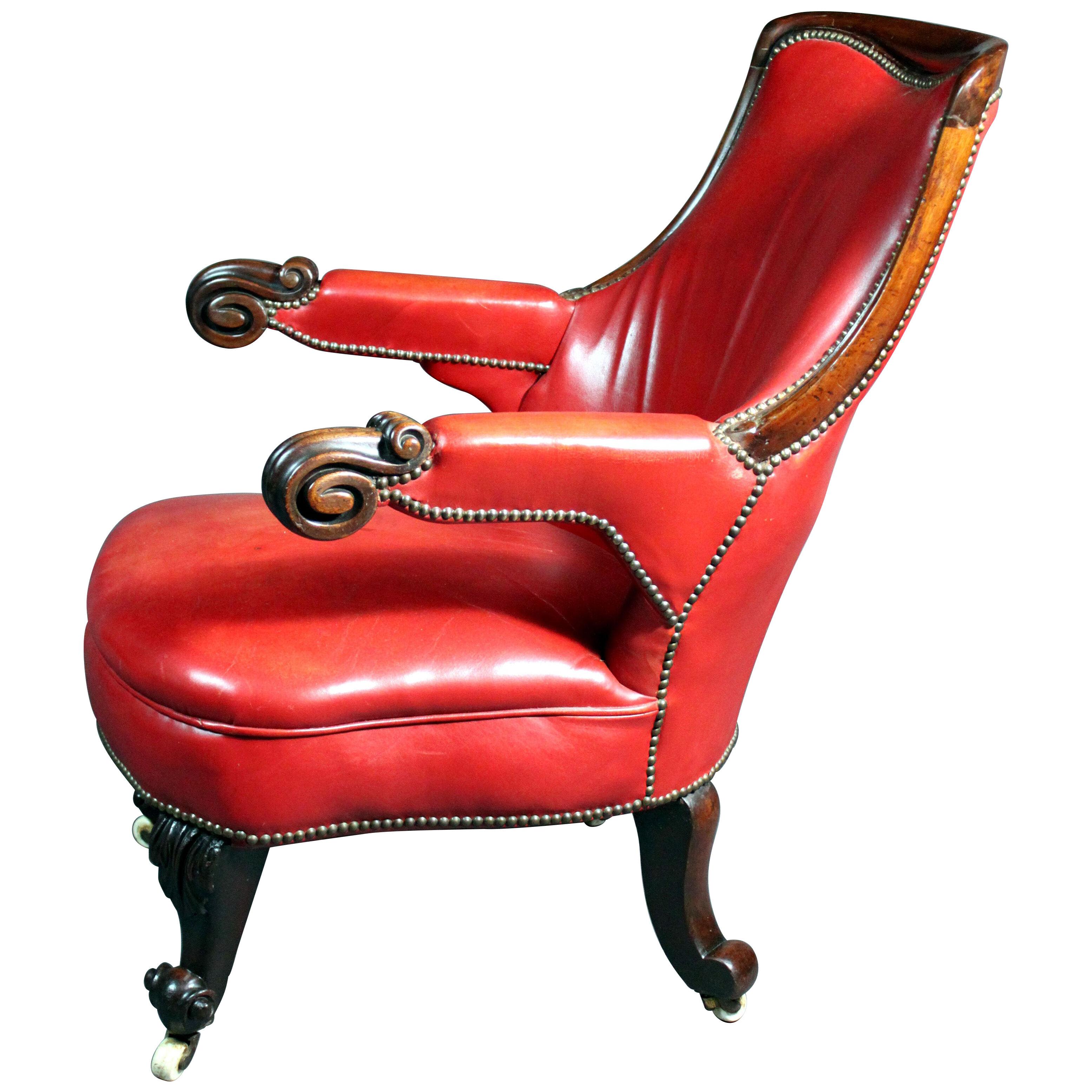 Red Leather Mahogany Armchair