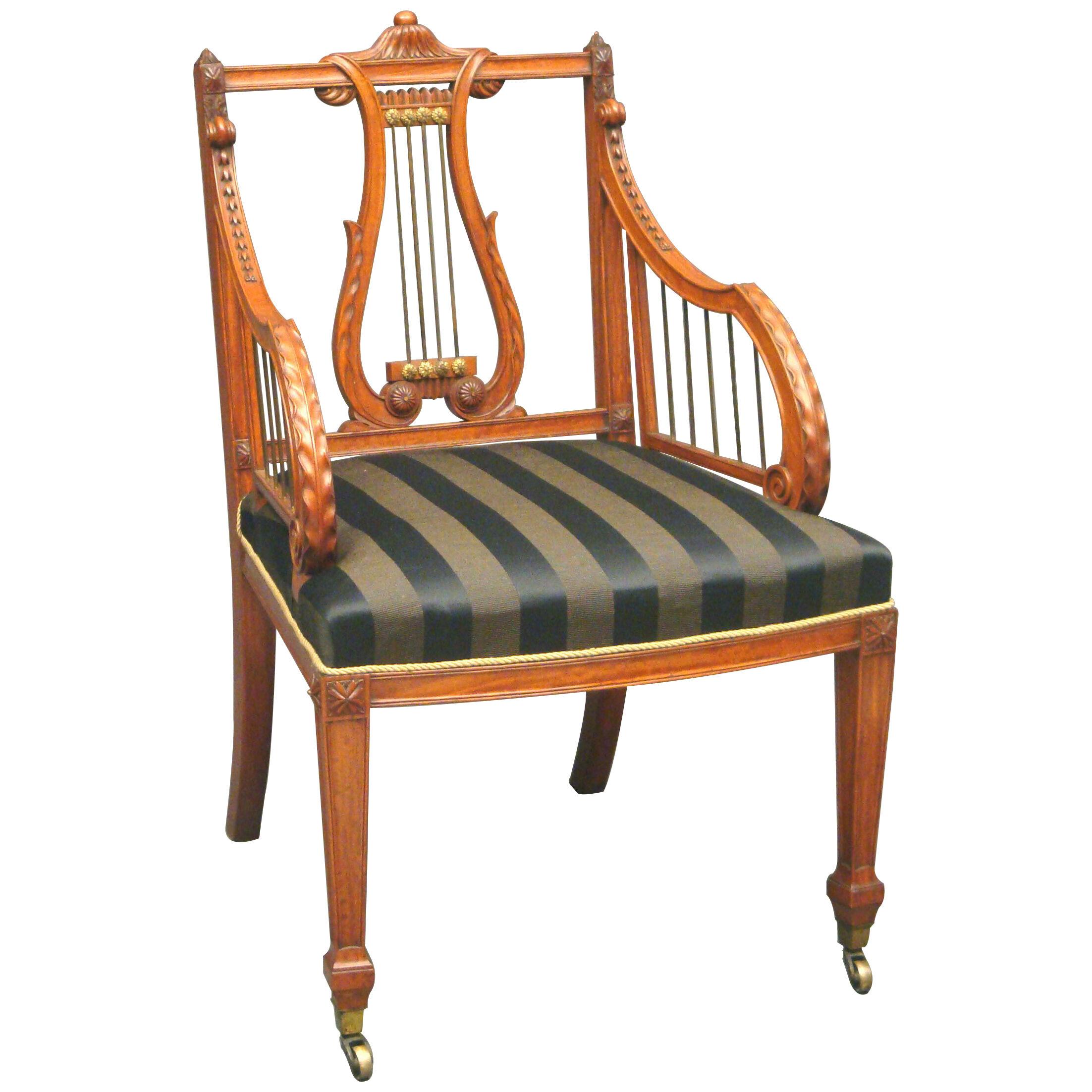Satinwood Lyre Back Armchair by Gillows of Lancaster 