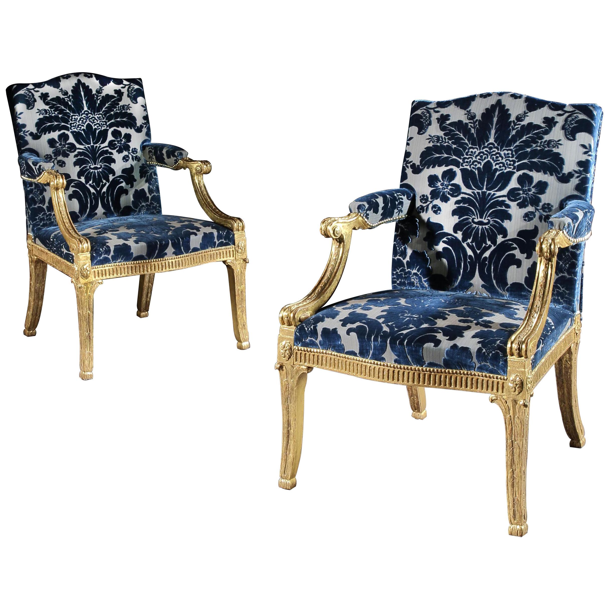 A Pair of George III Giltwood Armchairs attributed to John Linnell