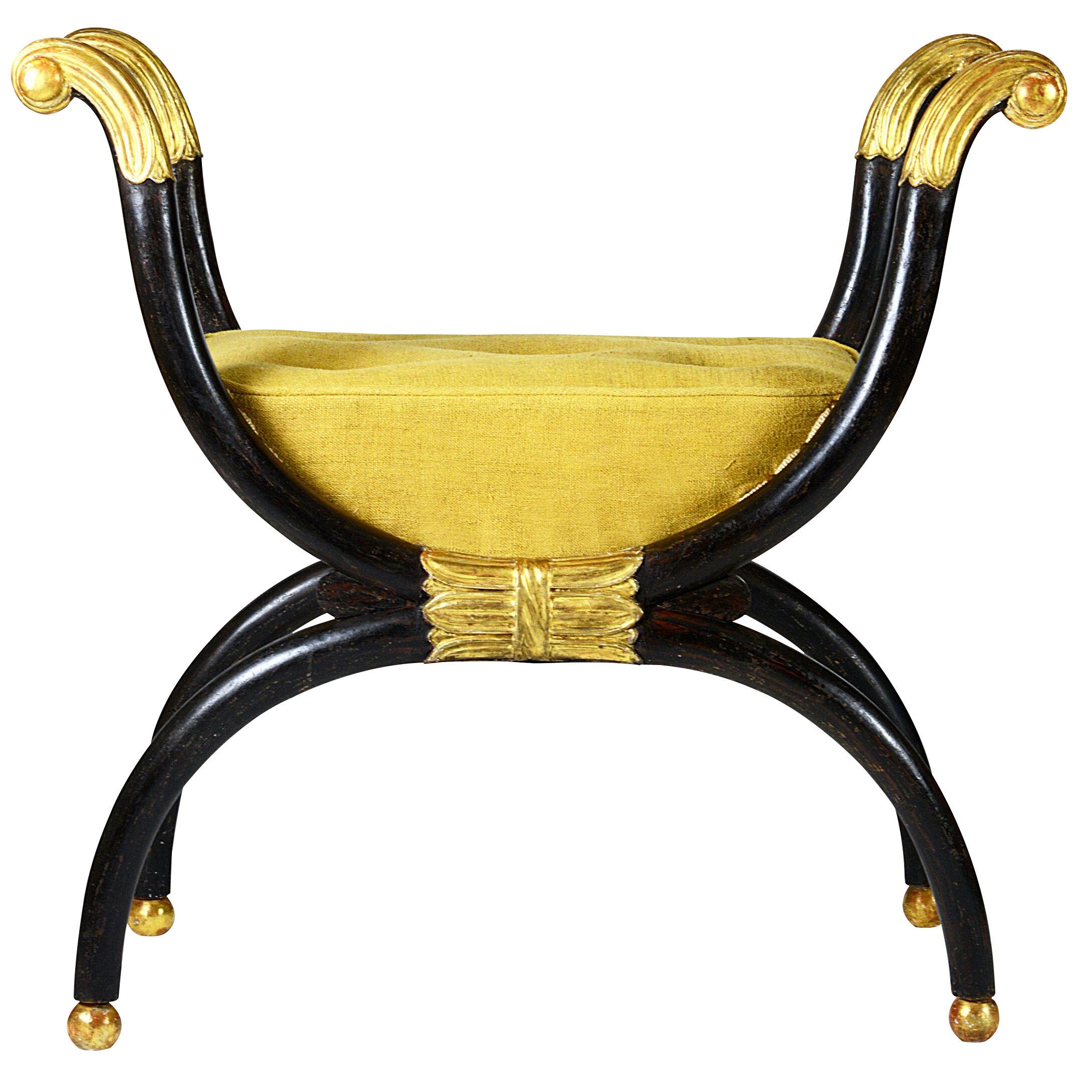 A Fine Regency Period Simulated Rosewood & Gilt X-Frame Stool 