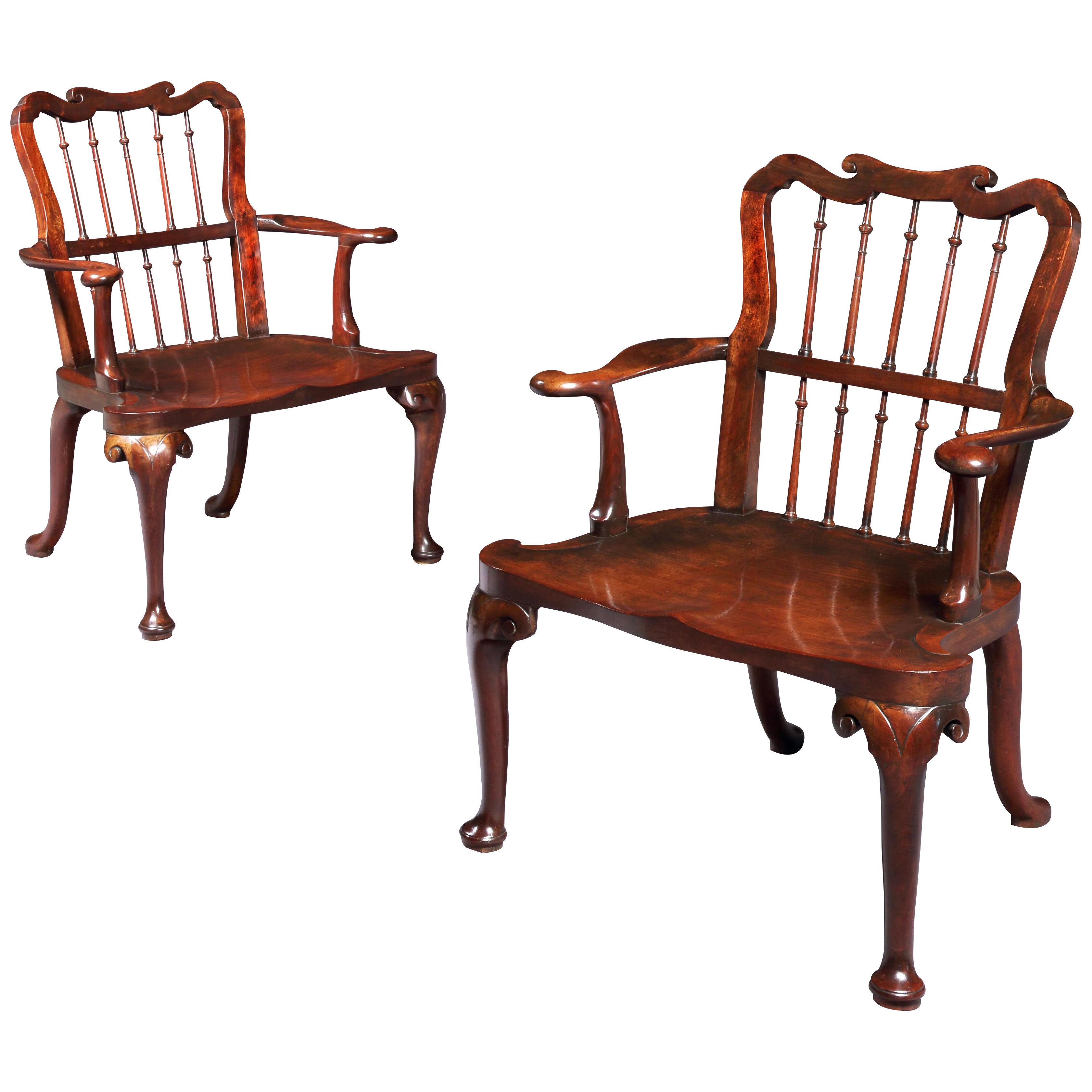A Pair of George II Mahogany Hall Chairs