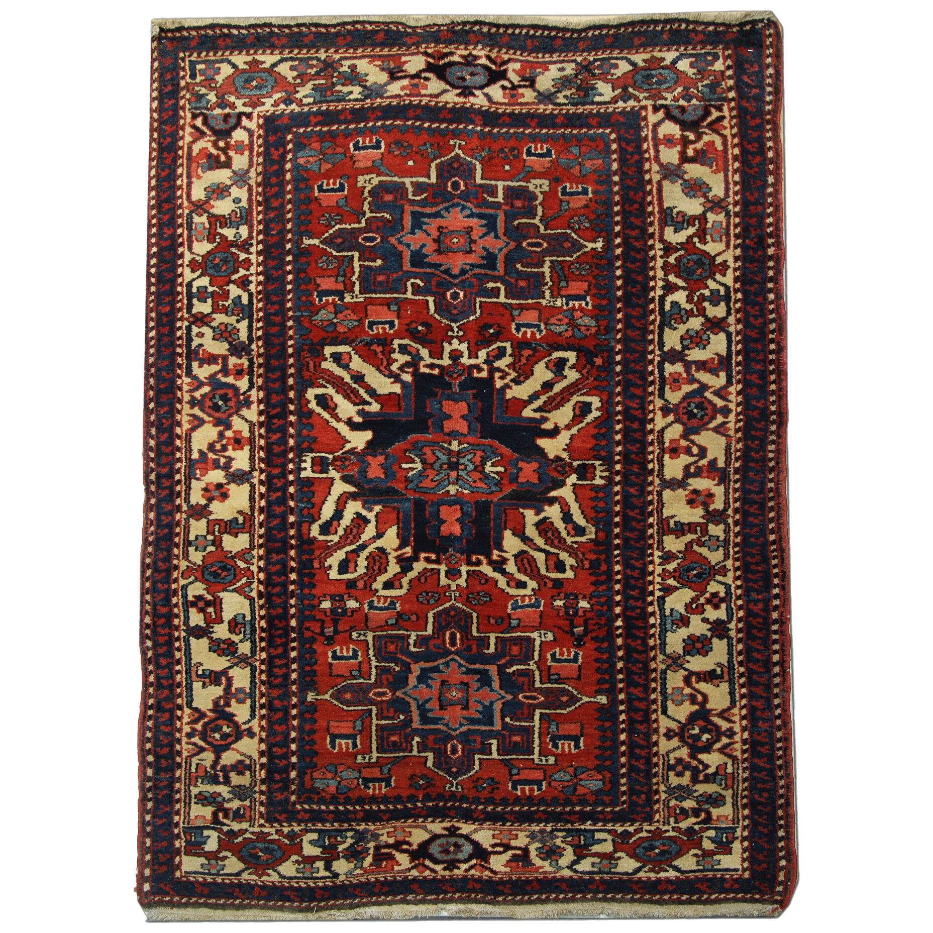 Antique Persian Heriz Area Rug Handwoven Wool Carpet- 140x190cm 