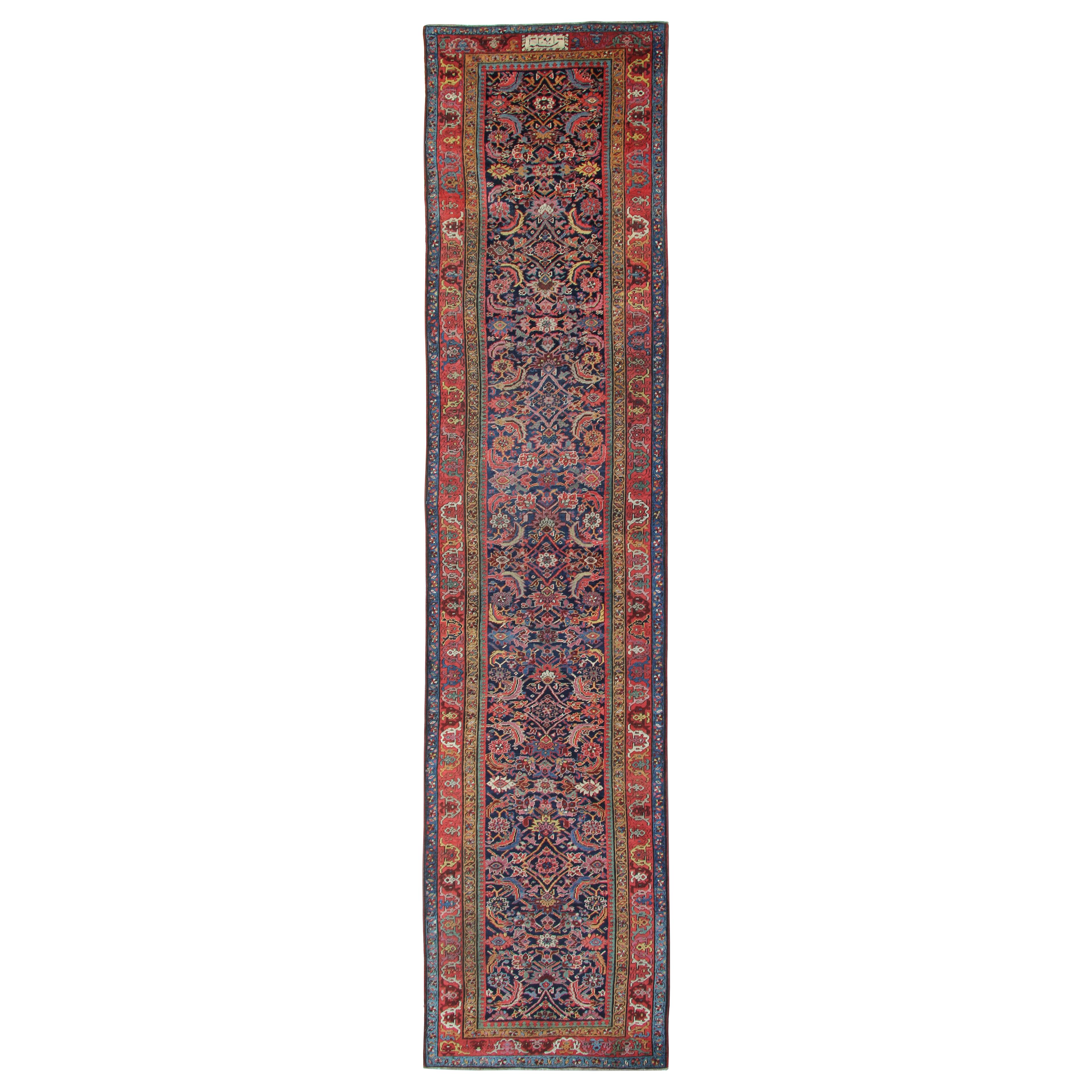 Antique Caucasian Runner Traditional Long Wool Karabakh Carpet Rug- 105x465cm