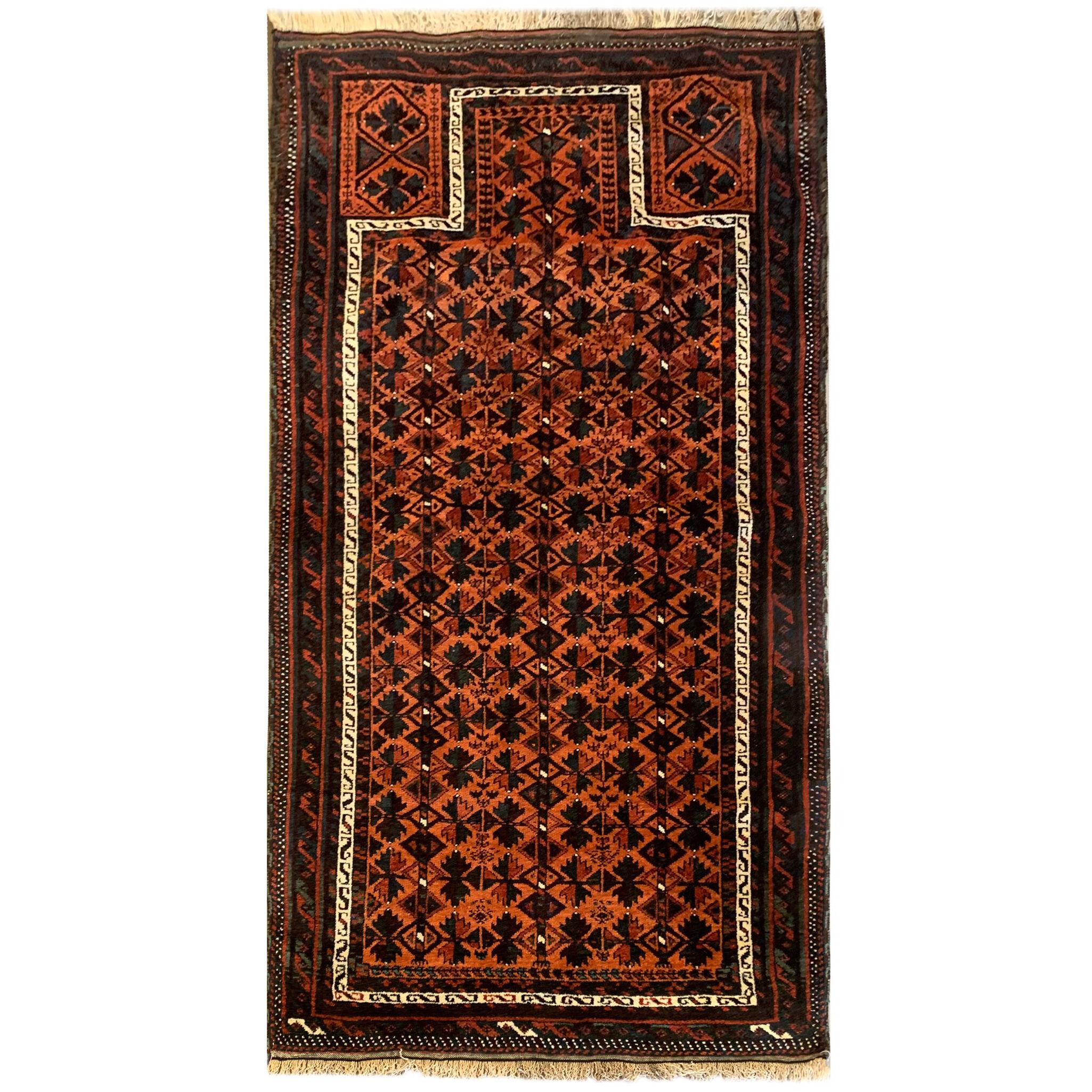 Antique Persian Rug Handmade Carpet Mihrab Baluch Rug- 85x166cm