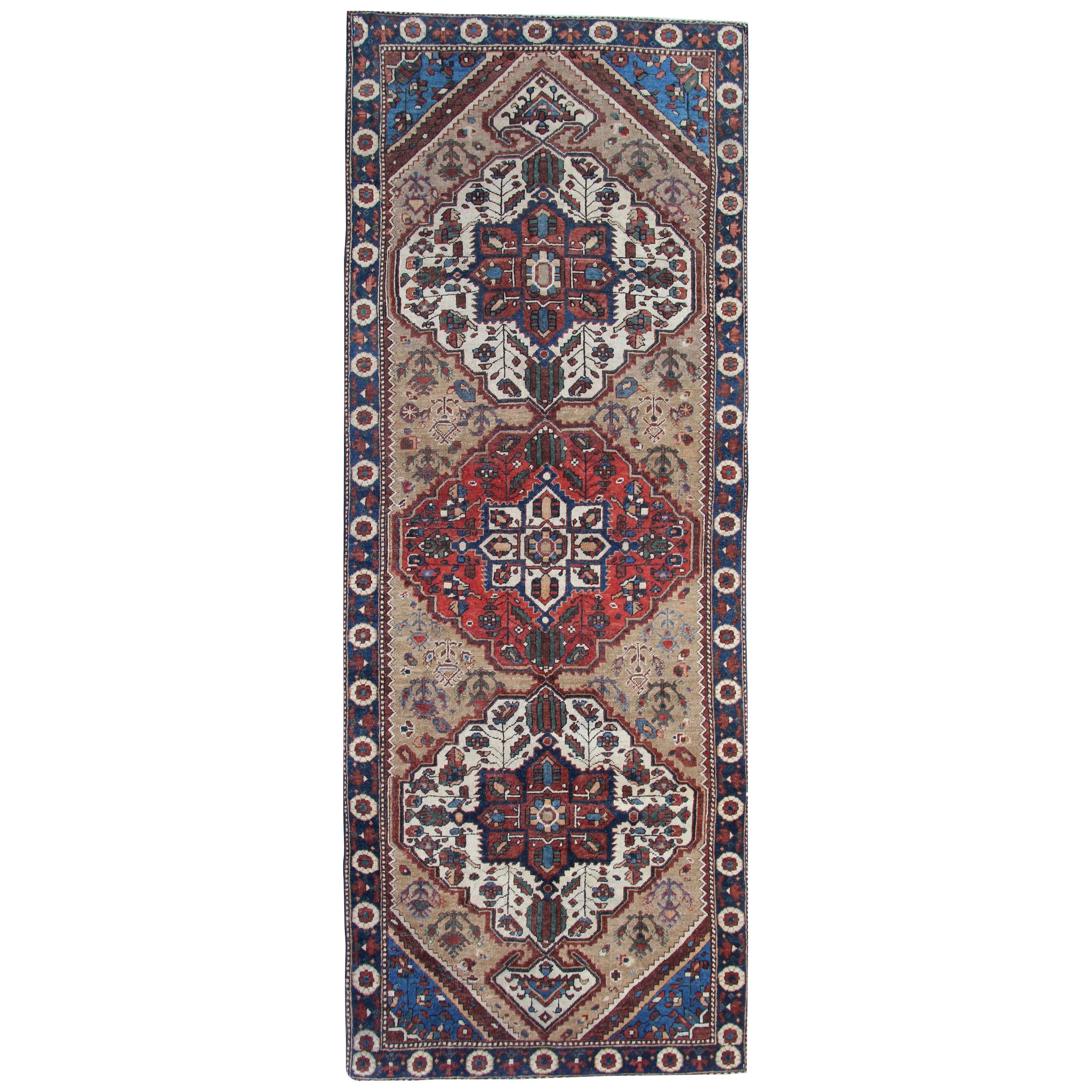 Antique Caucasian Runner Rug Long Traditional Azerbaijan Carpet Rug- 112x297cm 
