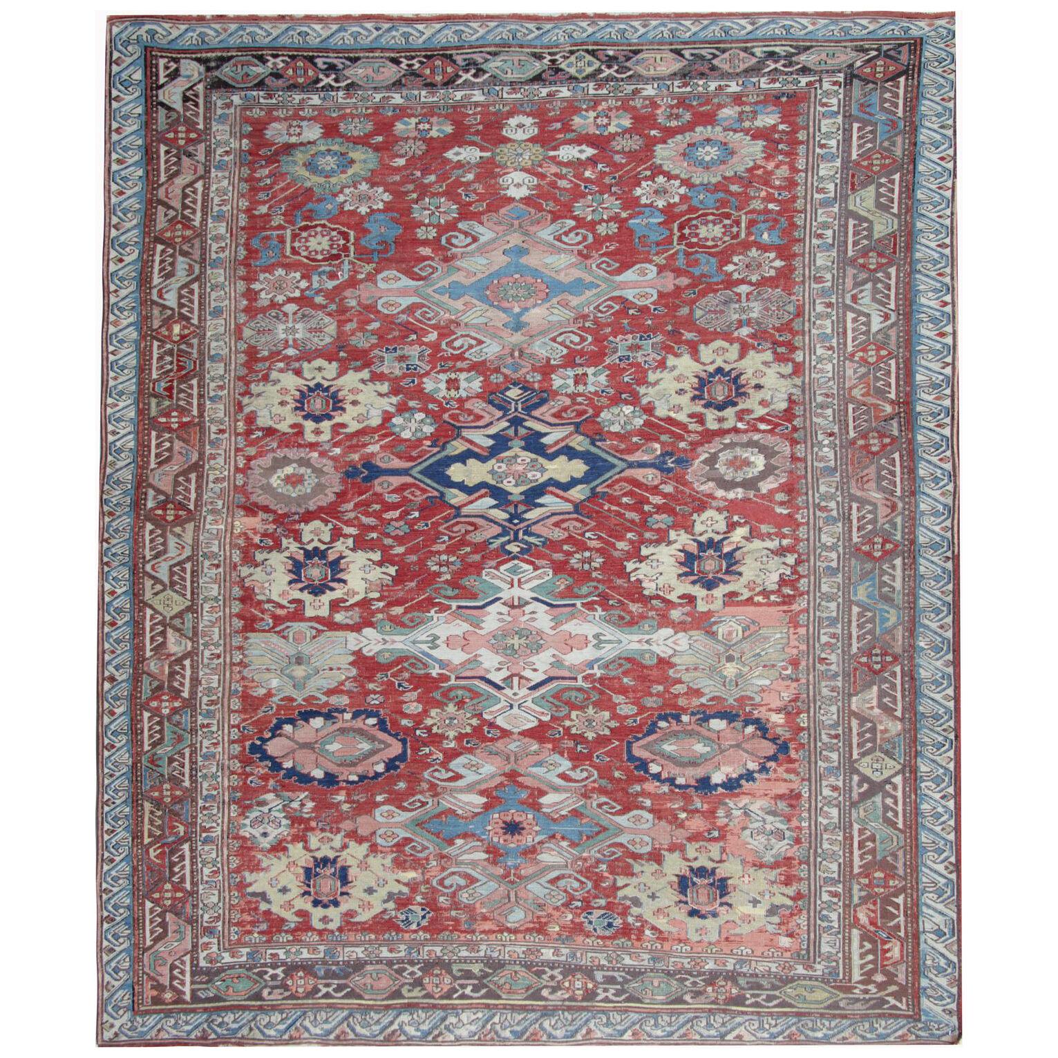 Antique Caucasian Soumak Rug Flat Woven Handmade Wool Carpet- 168x197cm 