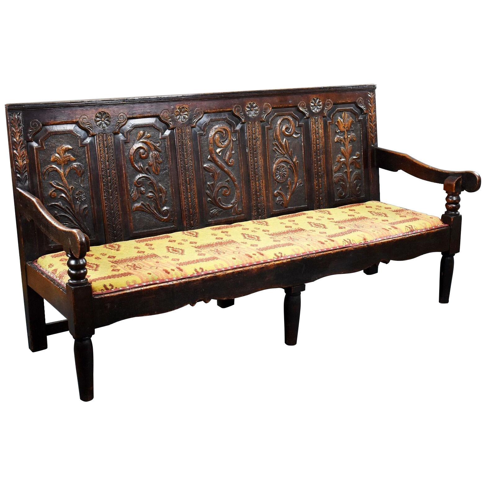 18th Century Oak Carved Settle/Bench