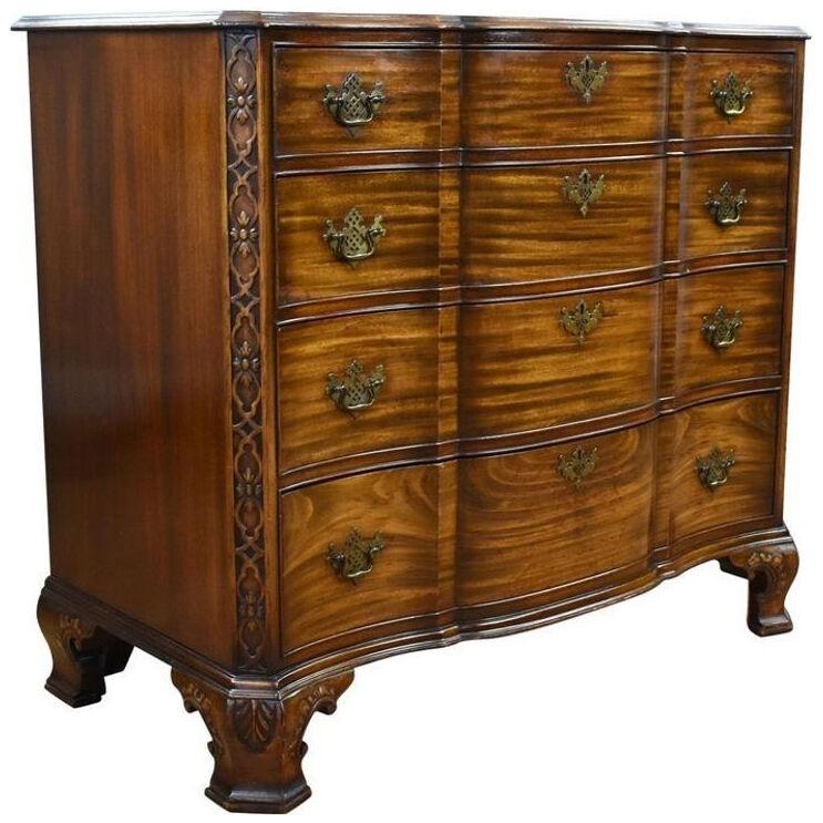 George III Style Waring and Gillow Mahogany Serpentine fronted Chest of Drawers