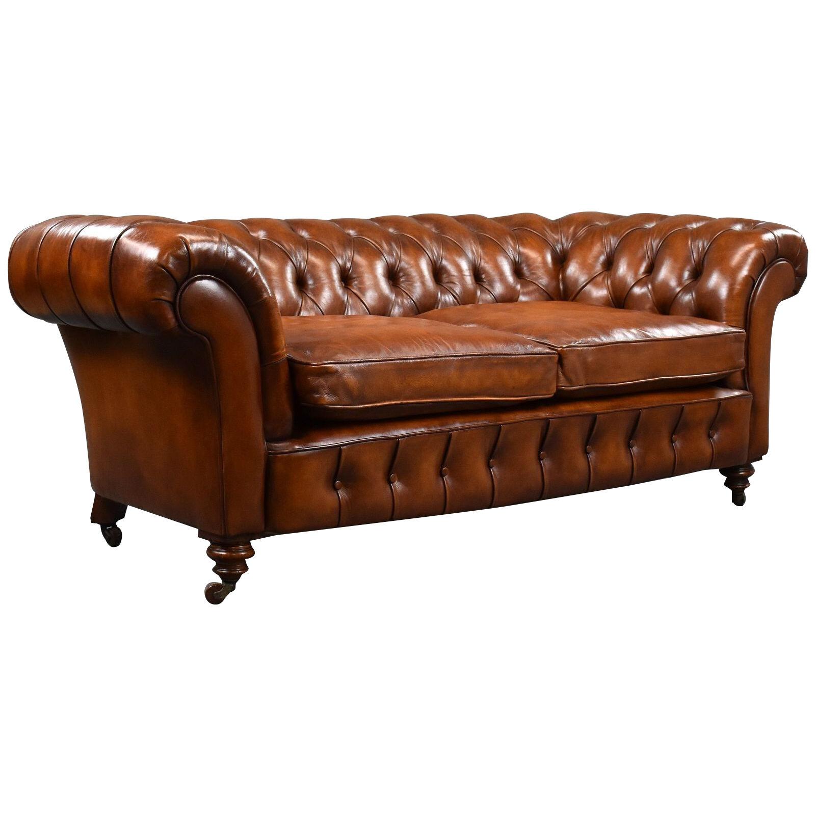 Victorian Brown Leather Two Seater Chesterfield