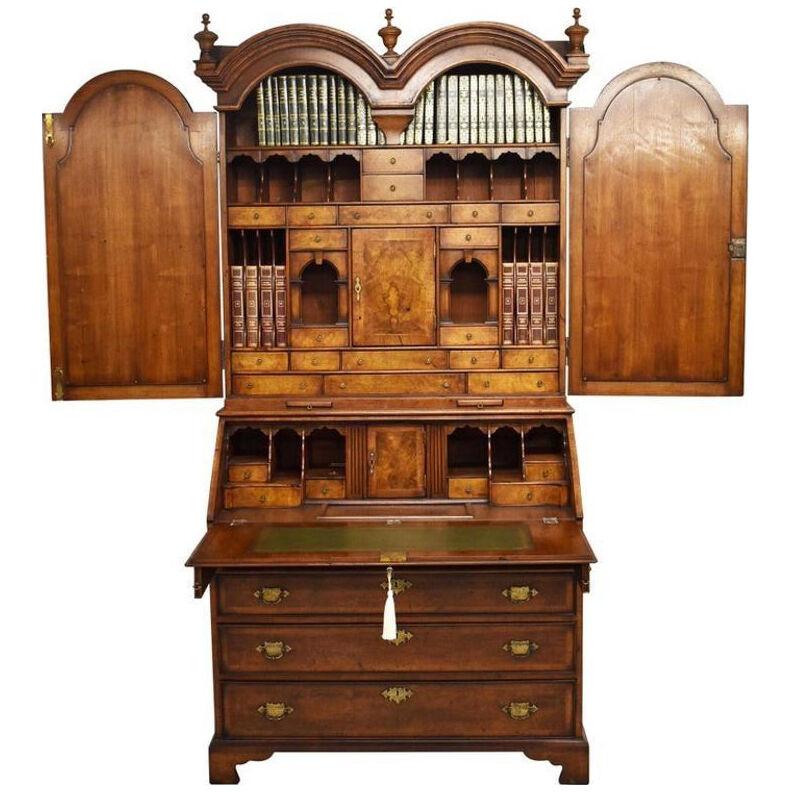 19th Century Burr Walnut Bureau Bookcase