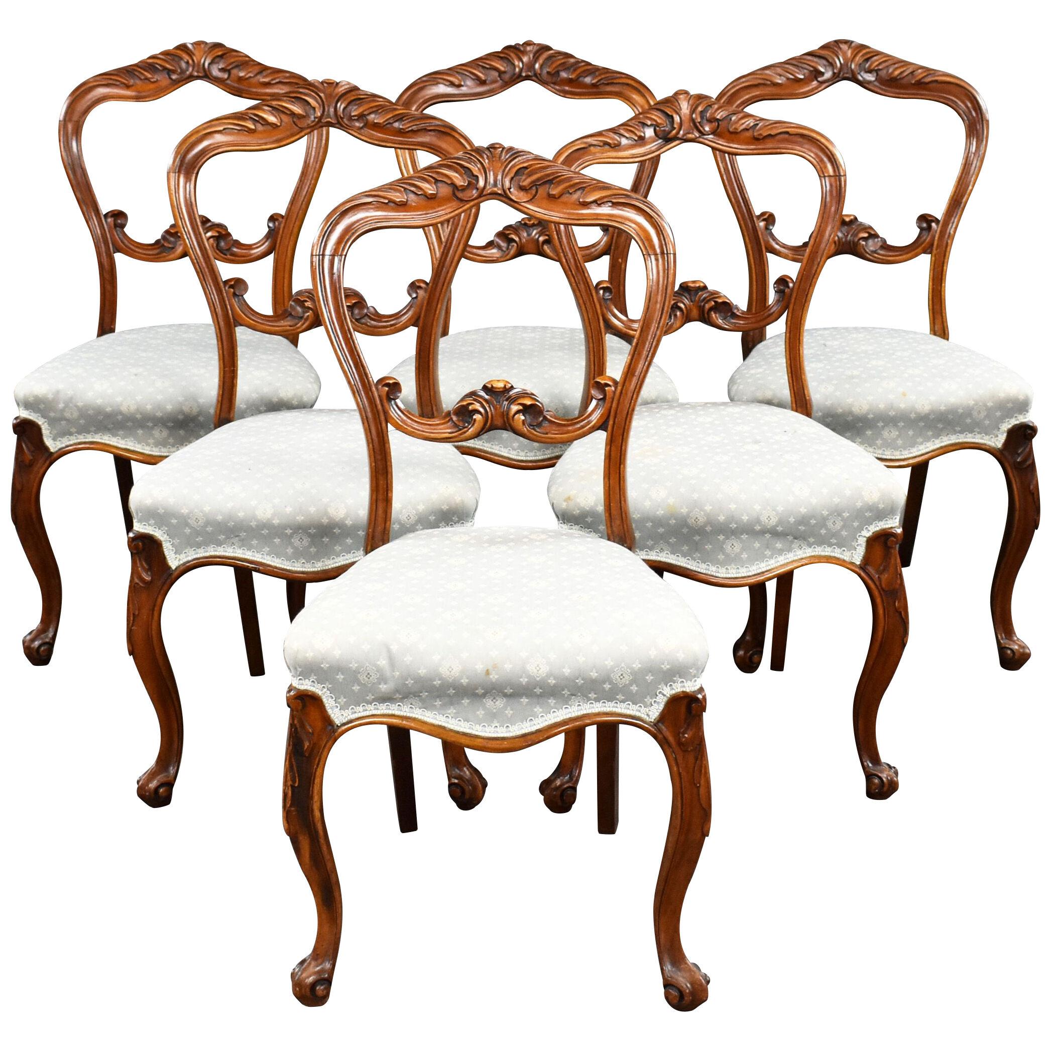 Set of 6 Victorian Walnut Dining Chairs