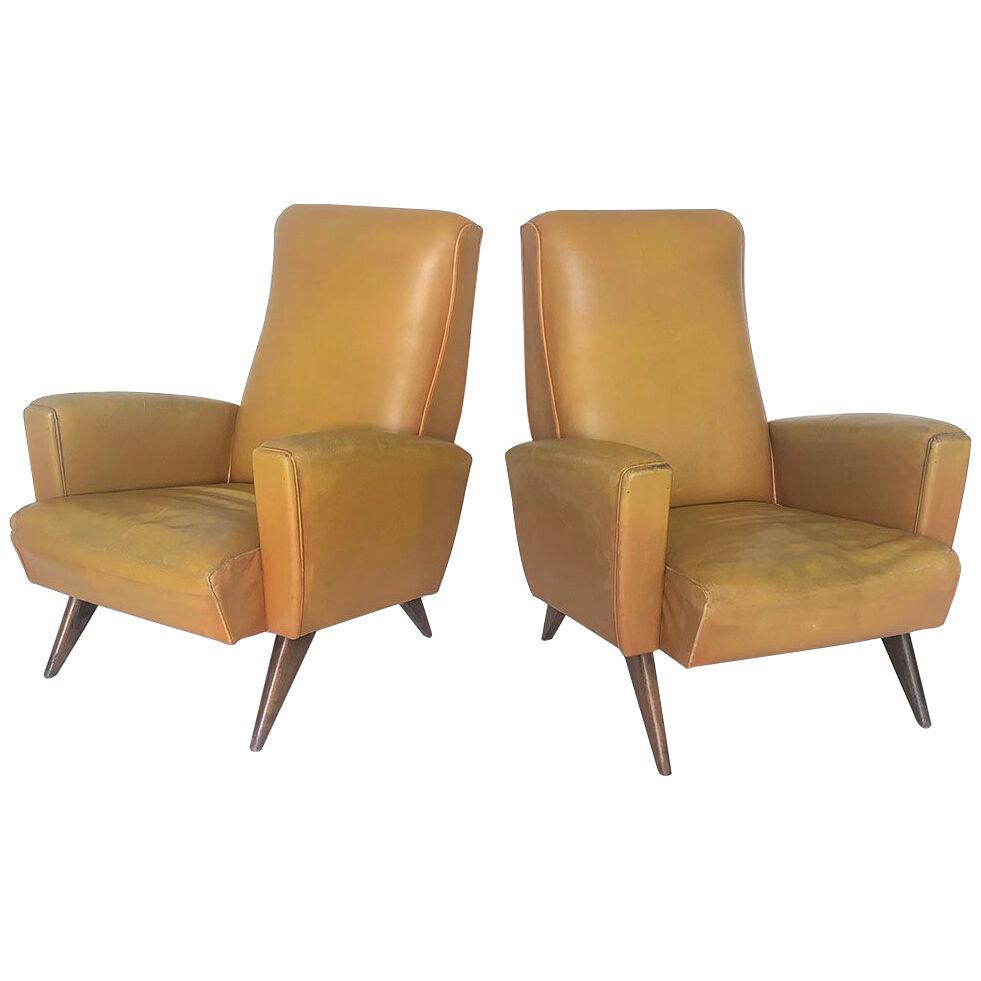 A Pair of Italian Club Leather Armchairs, c1950