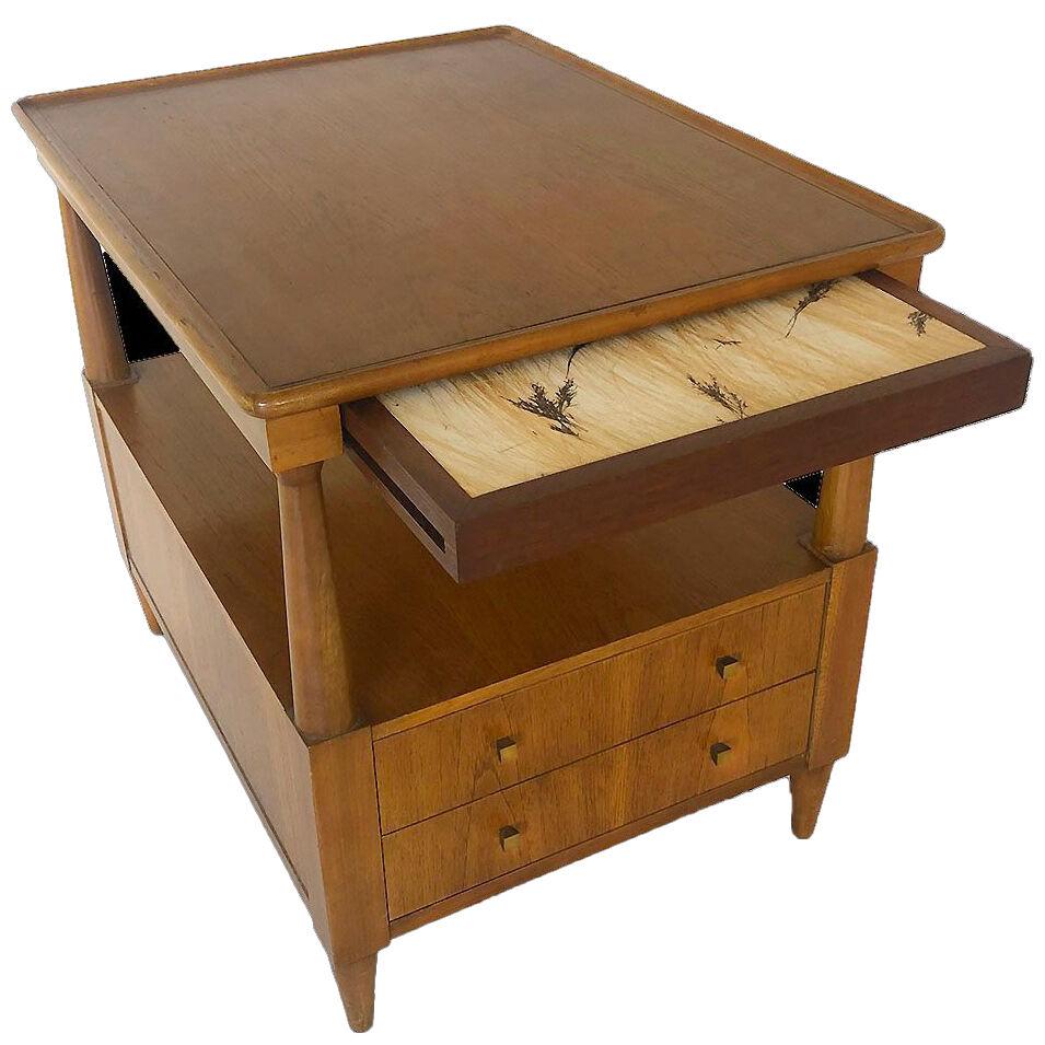 Widdicomb Walnut Side Table with Folding Tray Table, c1950