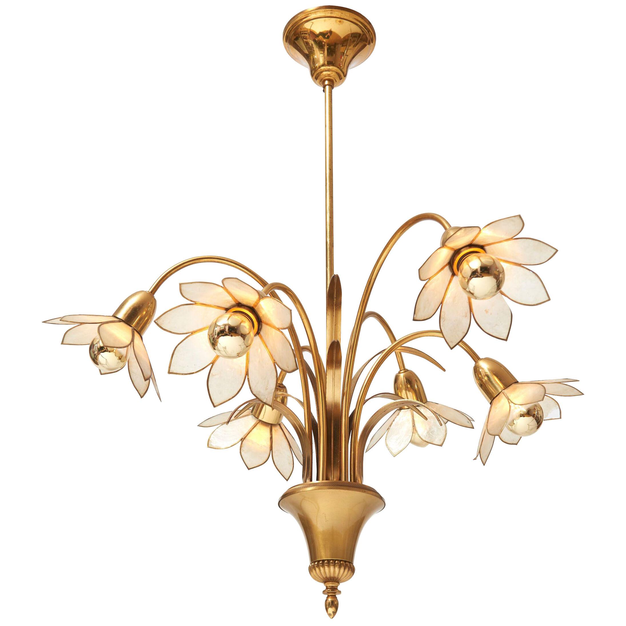 Brass Chandelier and Mother of Pearl flower shades from the 80s