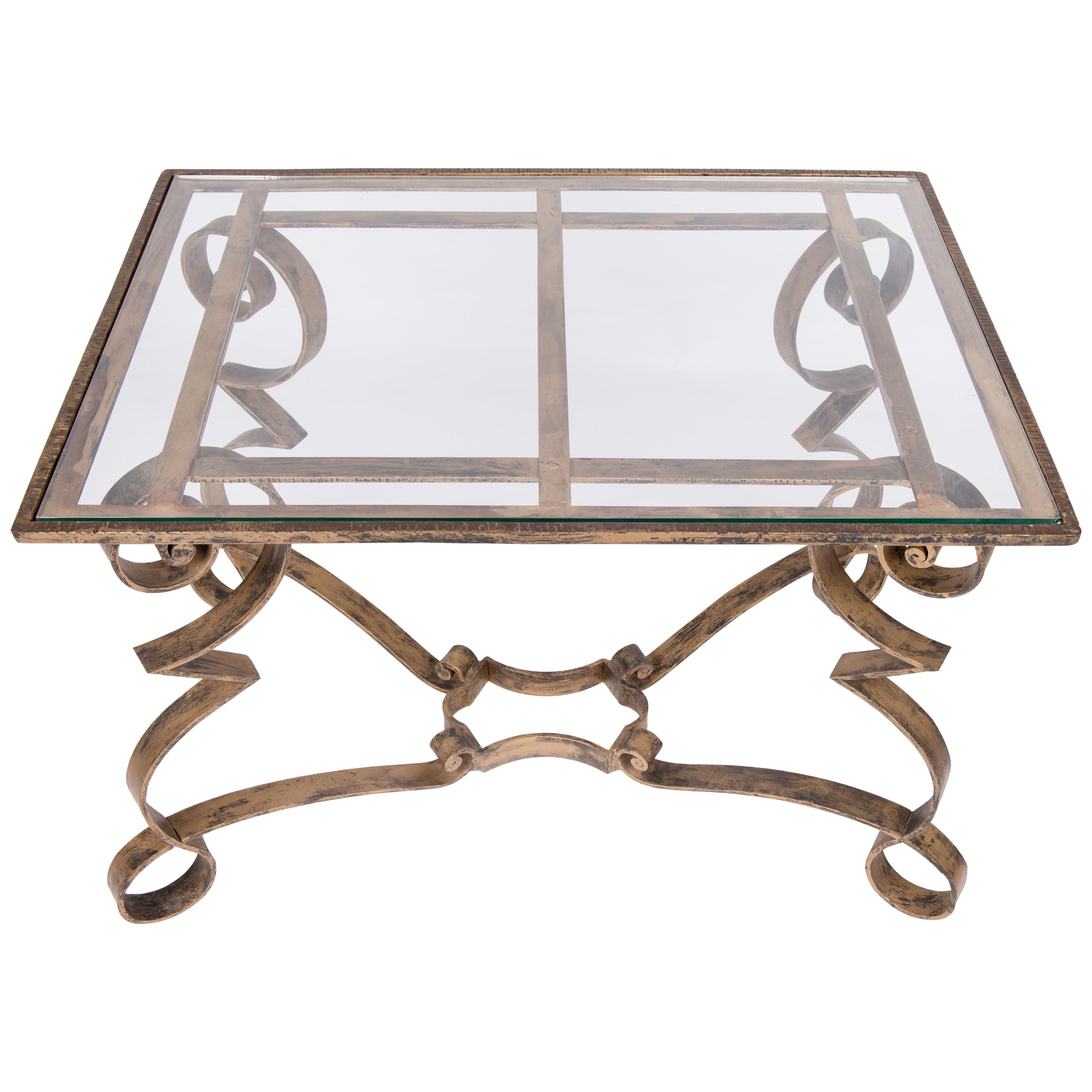 Gilded forged iron art-deco coffee table